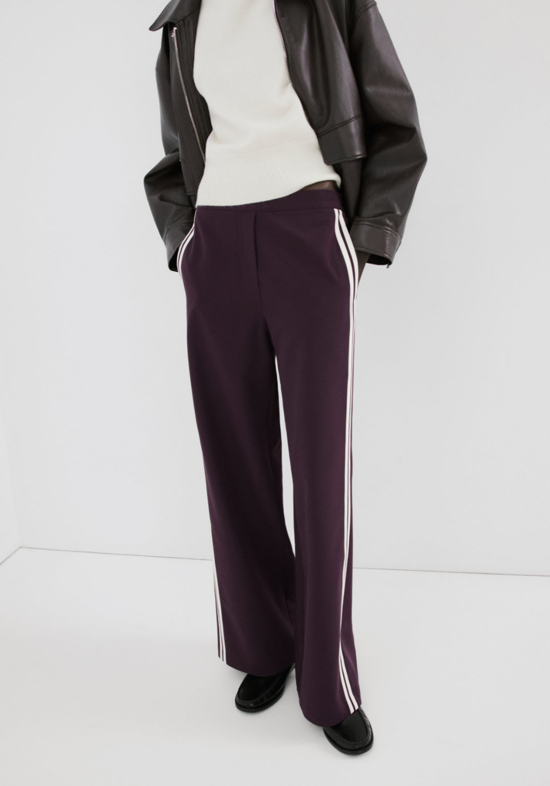 Combined Striped Trousers - Burgundy