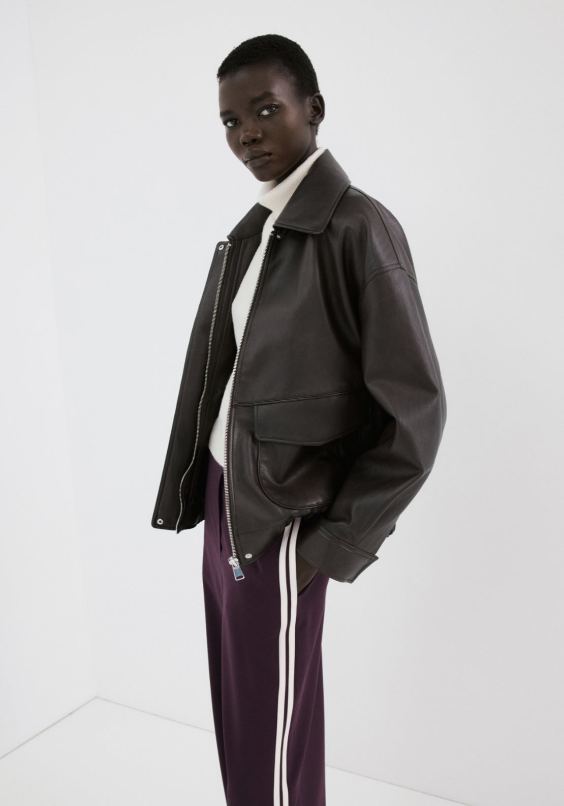 Combined Striped Trousers - Burgundy