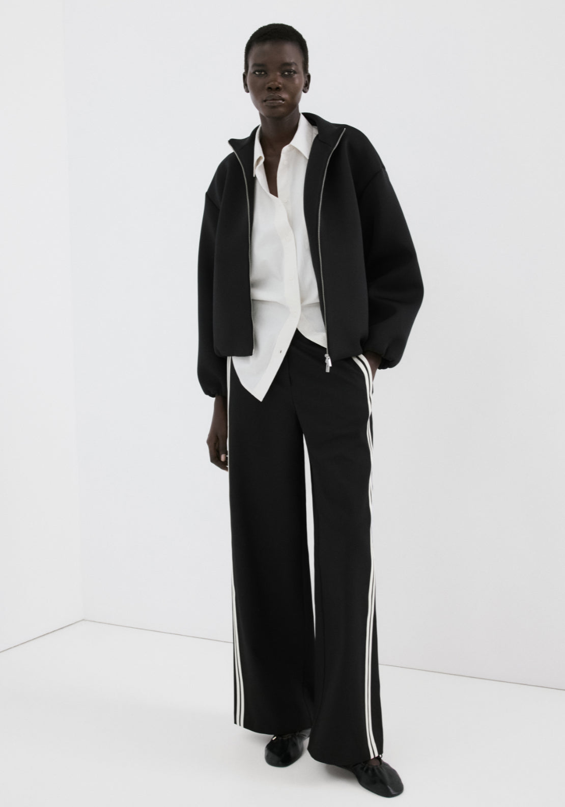 Combined Striped Trousers - Black