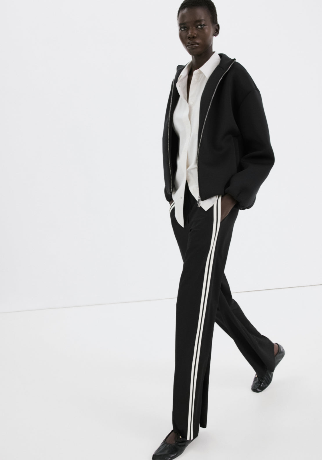 Combined Striped Trousers - Black