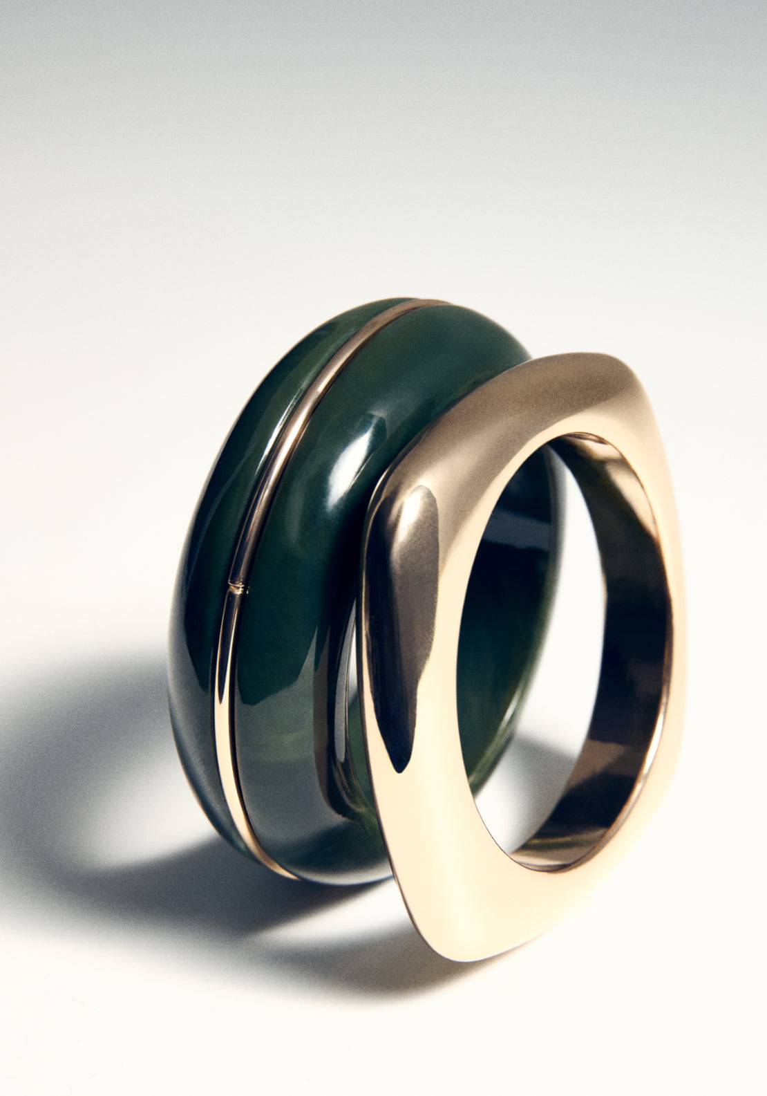 Set Of Combined Rigid Bracelets - Gold