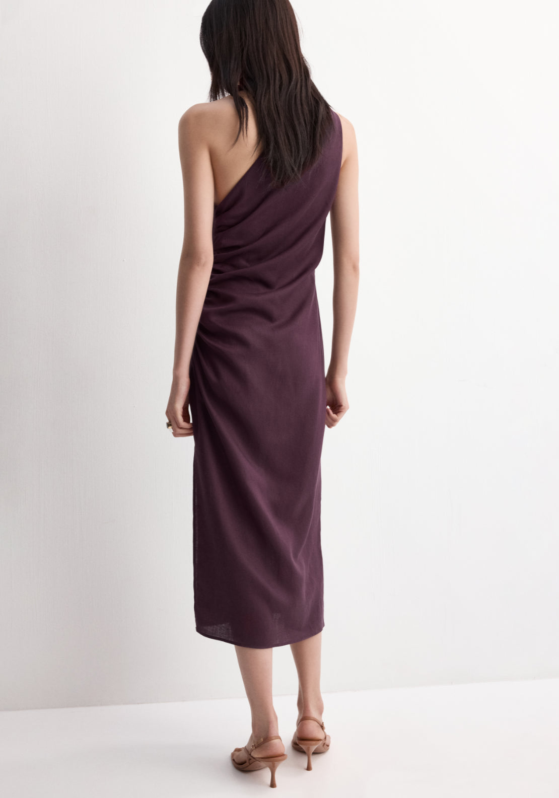 Asymmetrical Dress With Side Slit - Burgundy