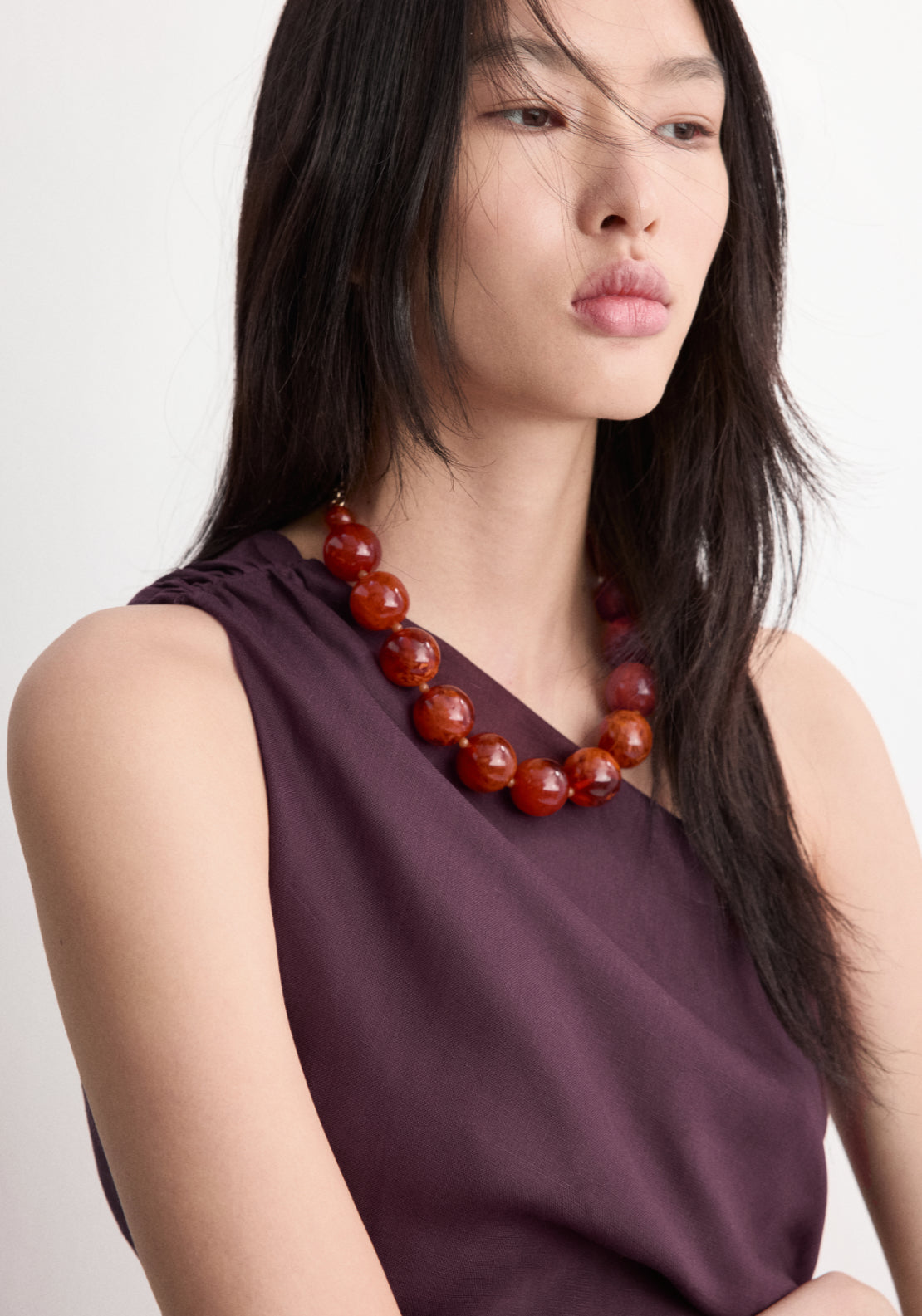 Asymmetrical Dress With Side Slit - Burgundy