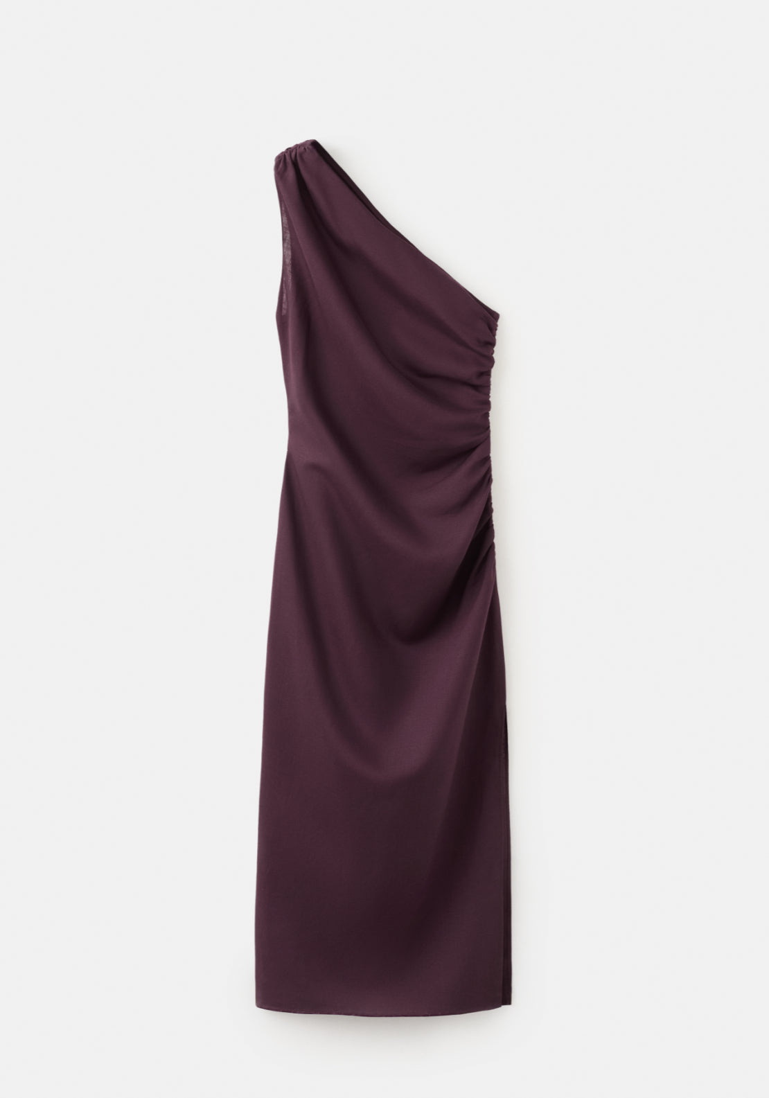 Asymmetrical Dress With Side Slit - Burgundy