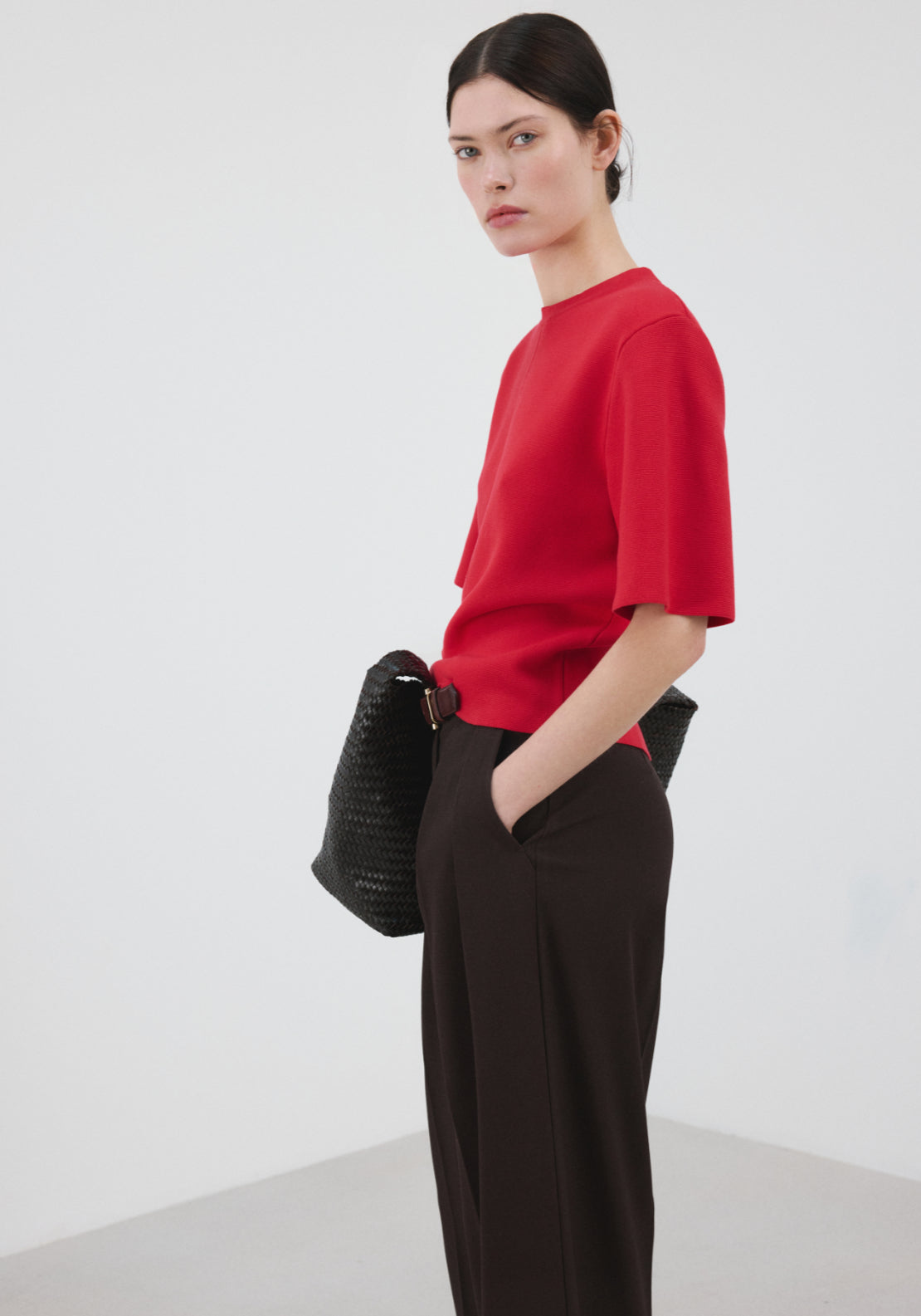 Mango Short Sleeved Knitted Sweater - Red 3 Shaws Department Stores
