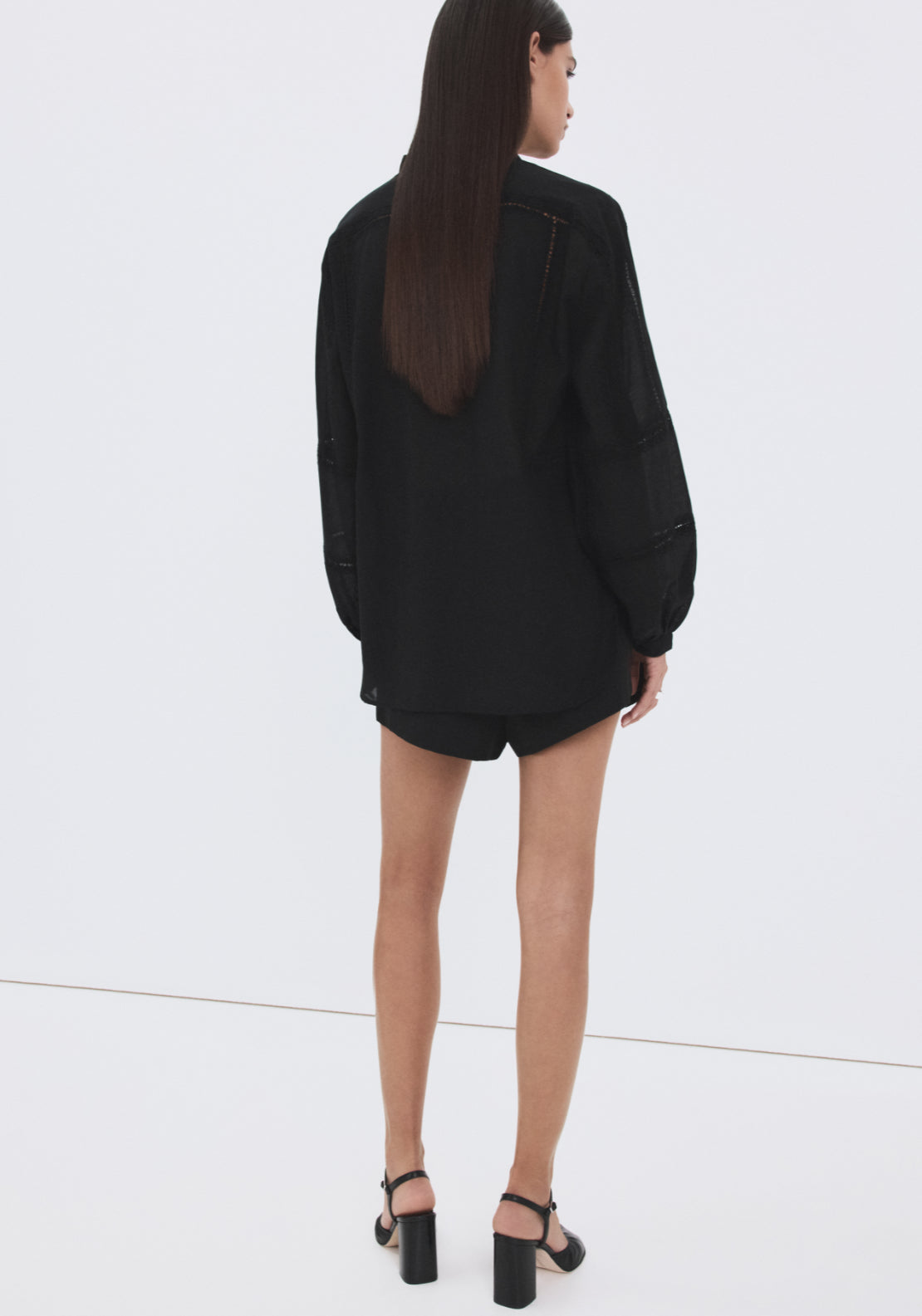 Embroidered Openwork Blouse - Black