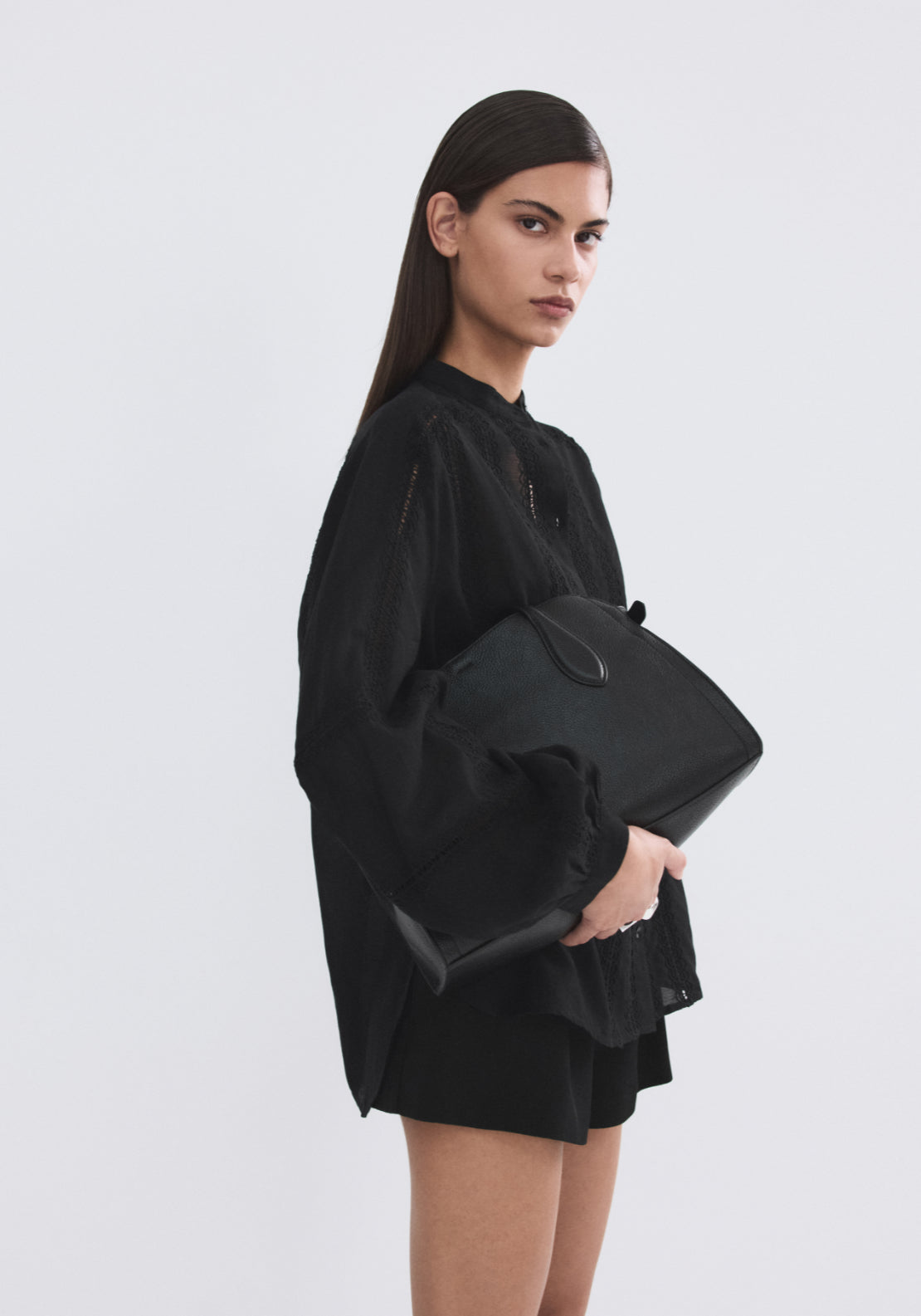 Embroidered Openwork Blouse - Black