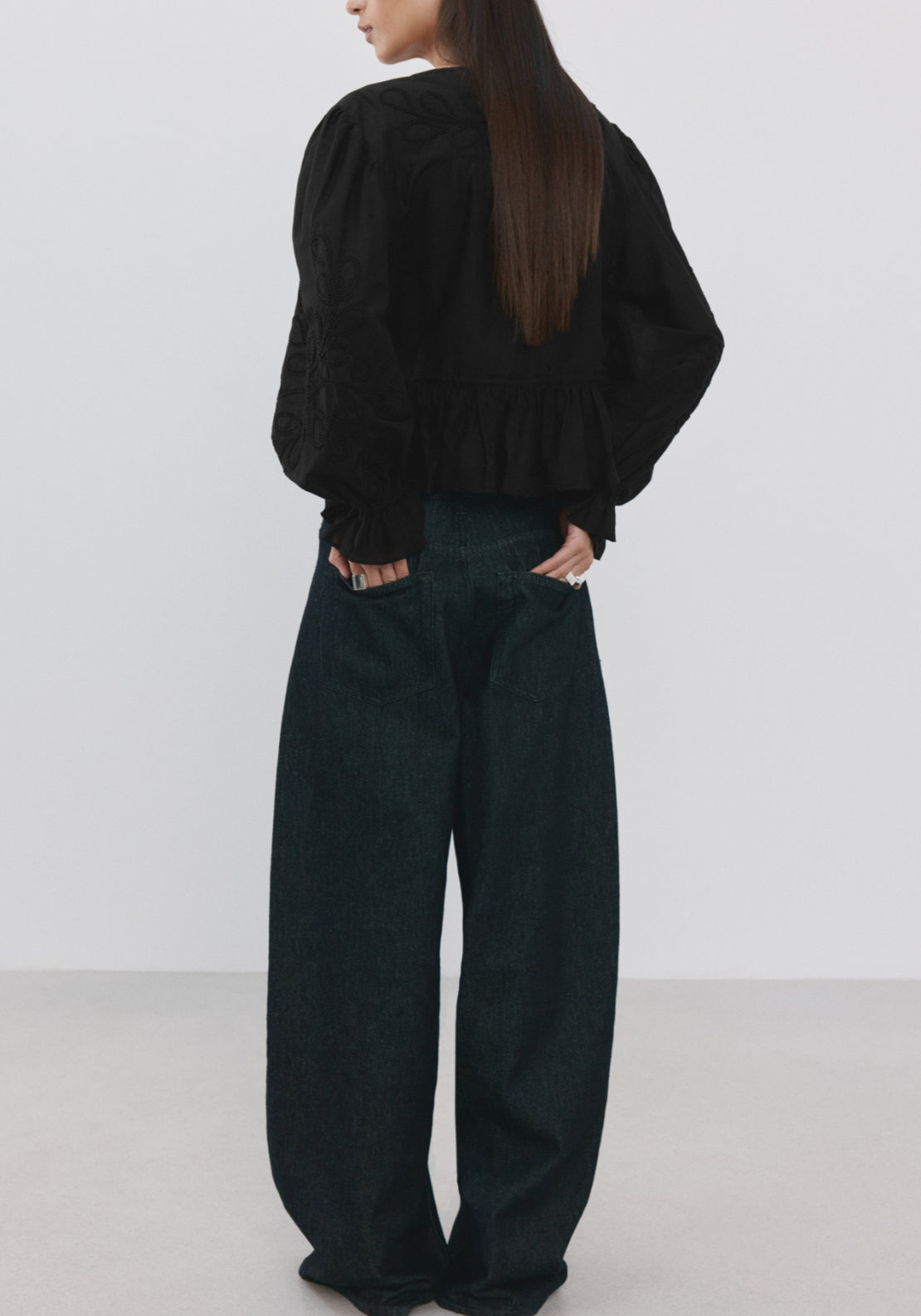 Cotton Blouse With Floral Embroideries - Black