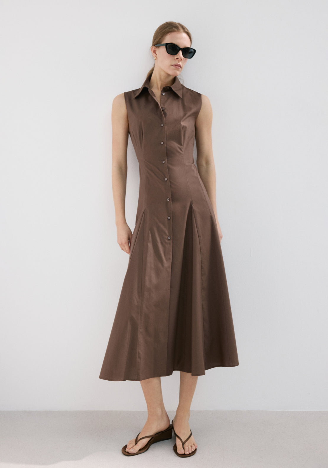 Lyocell Shirt Dress - Brown