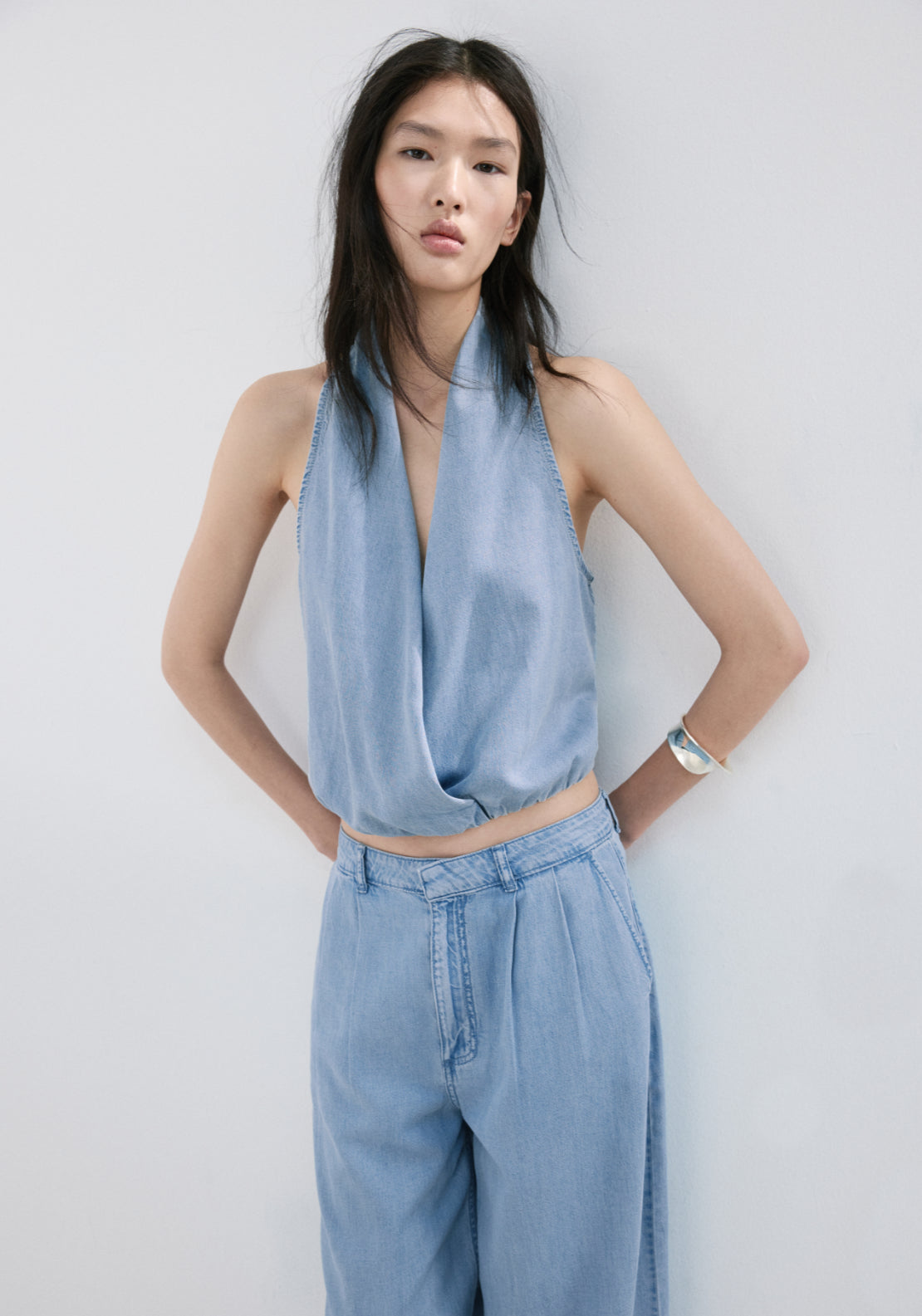 Wideleg Lyocell Trousers - Denim Blue