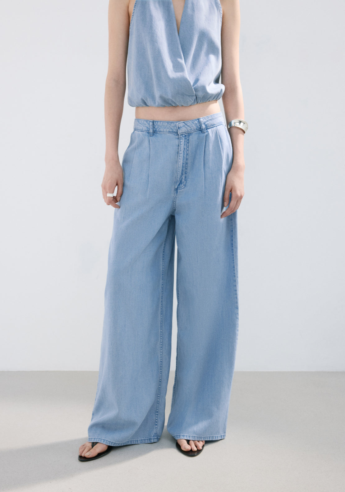 Wideleg Lyocell Trousers - Denim Blue