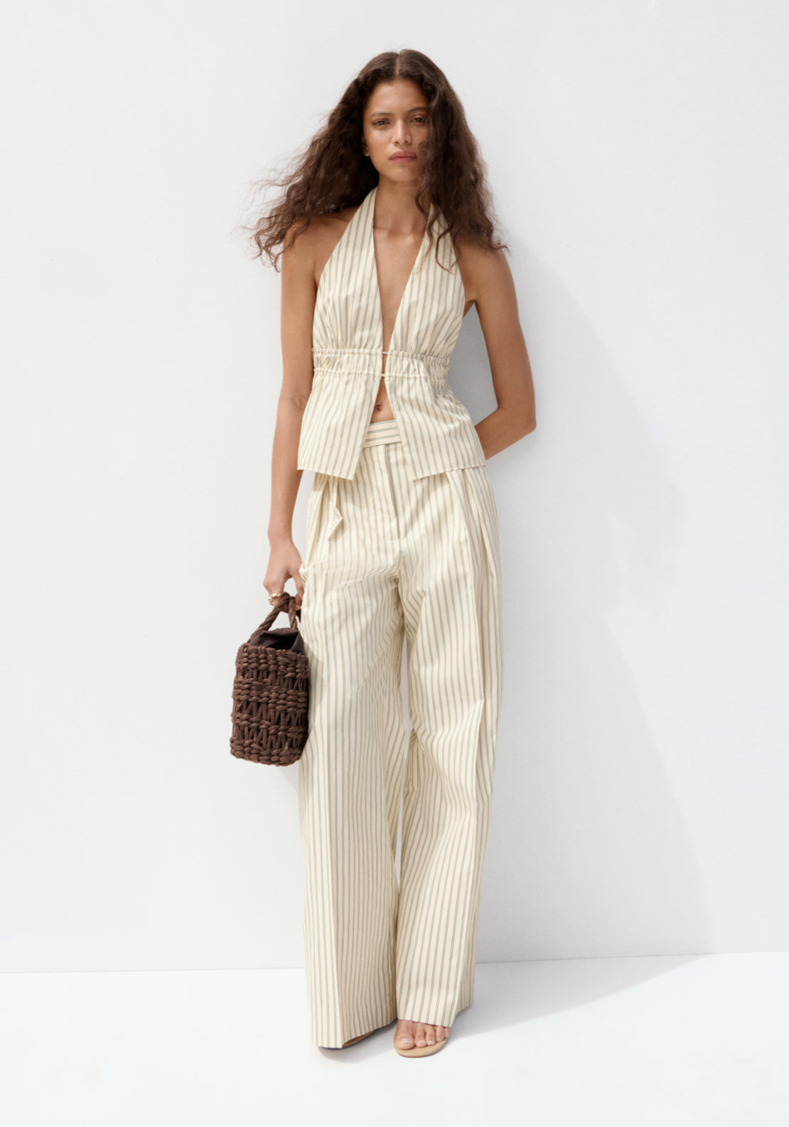 Chalk Stripe Straight Trousers - Yellow