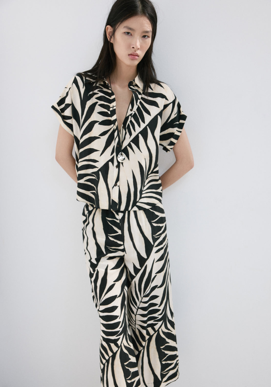 Tropical Print Trousers - Black And White