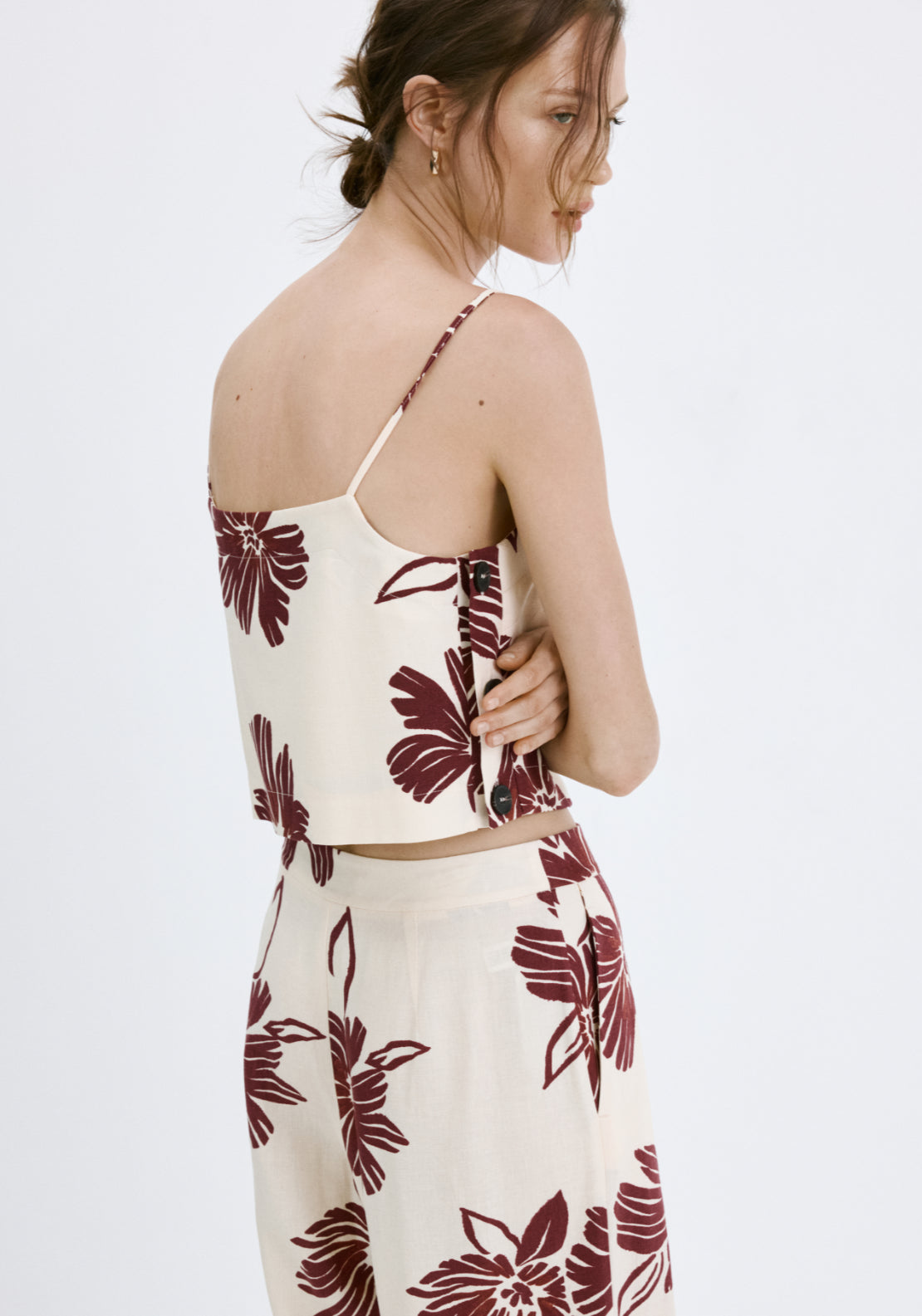 Floral Print Spaghetti Strap Top - Cream