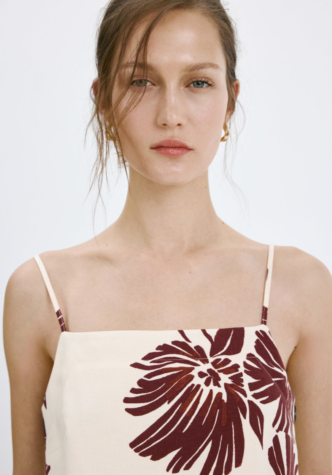 Floral Print Spaghetti Strap Top - Cream