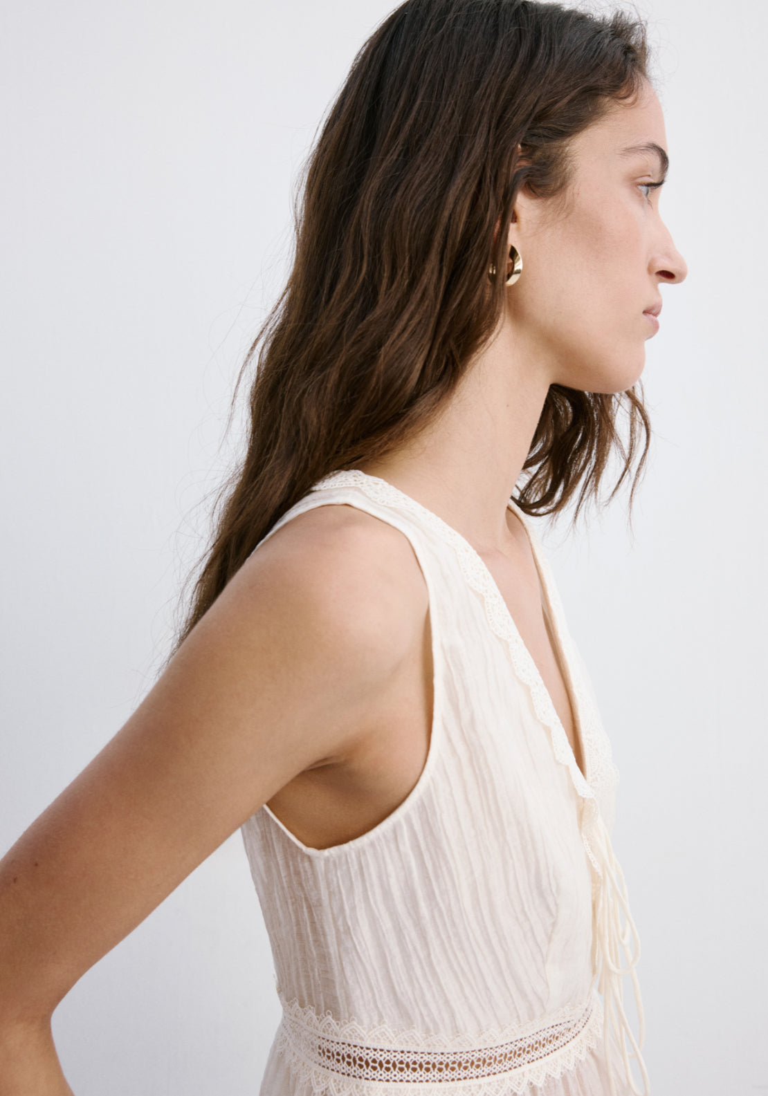 Lyocell Top With Contrasting Trim - Cream