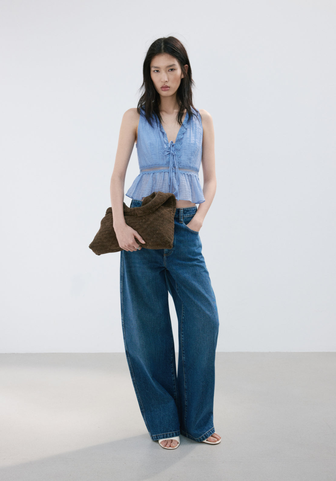 Lyocell Top With Contrasting Trim - Blue