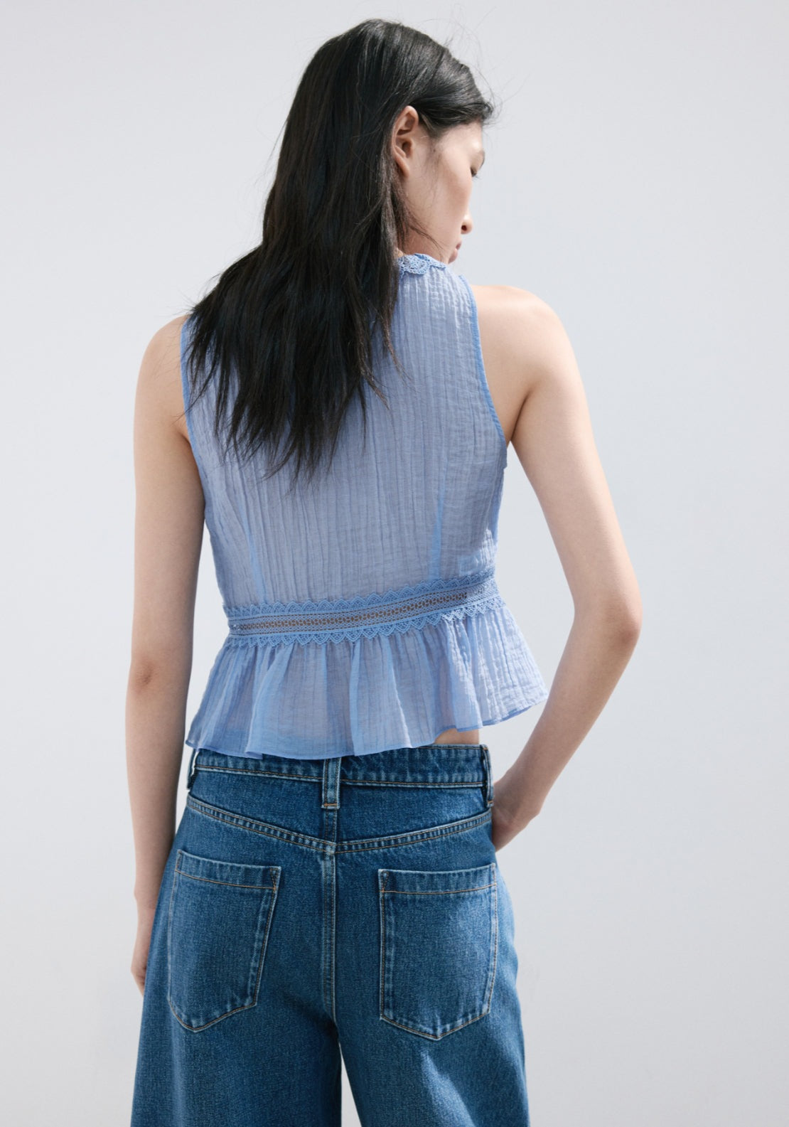 Lyocell Top With Contrasting Trim - Blue