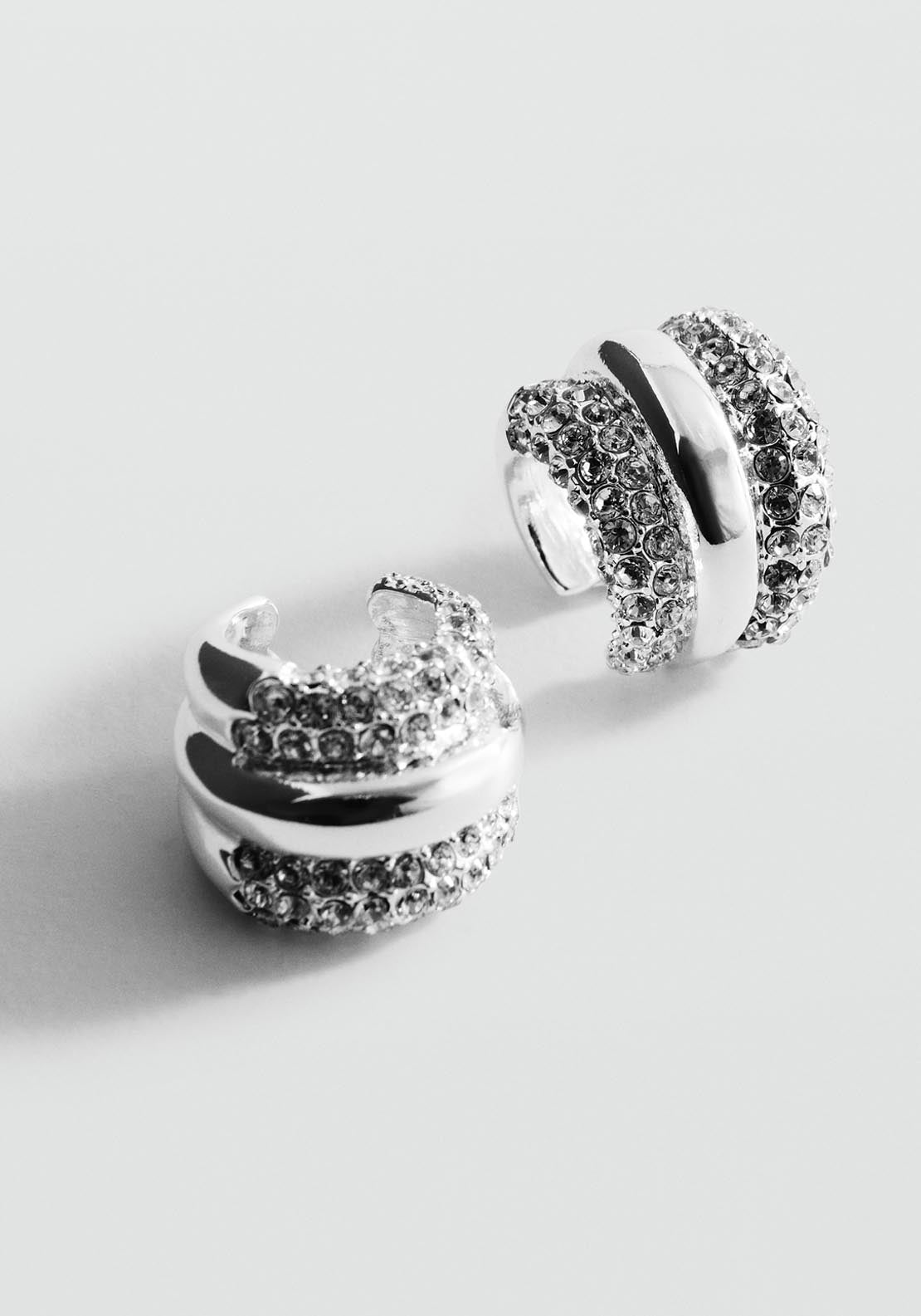 Crystal Ear Cuff Earrings - Silver