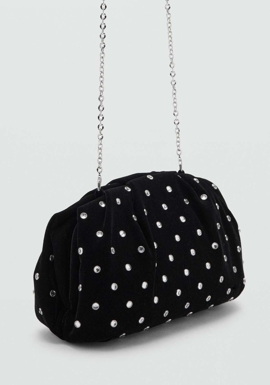 Mango Velvet Clutch With Rhinestones - Black 1 Shaws Department Stores