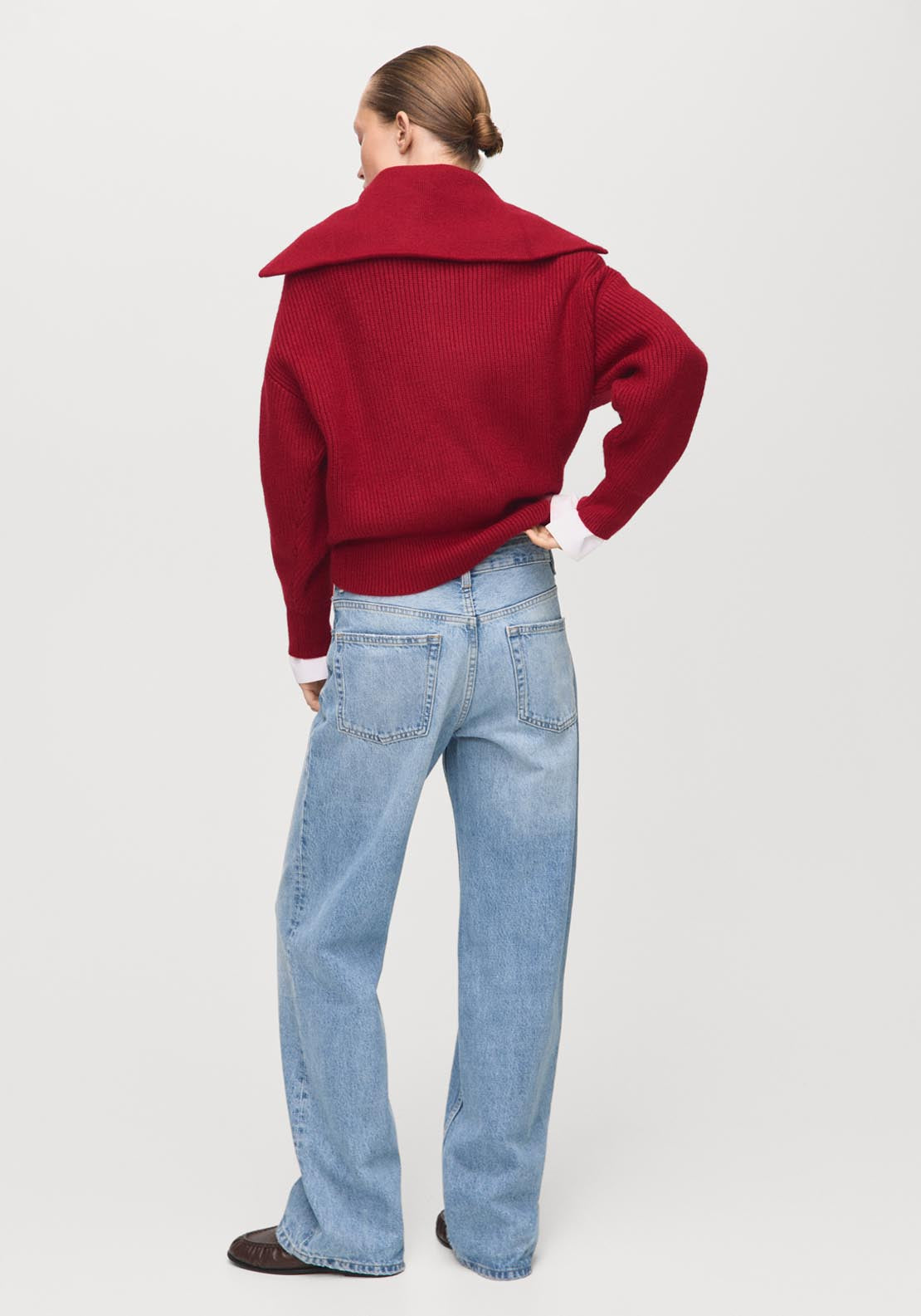 Sweater With Funnel Neck And Zip - Burgundy