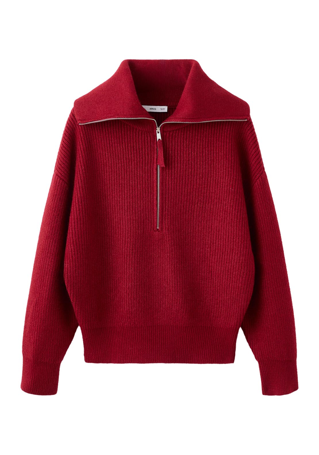 Sweater With Funnel Neck And Zip - Burgundy