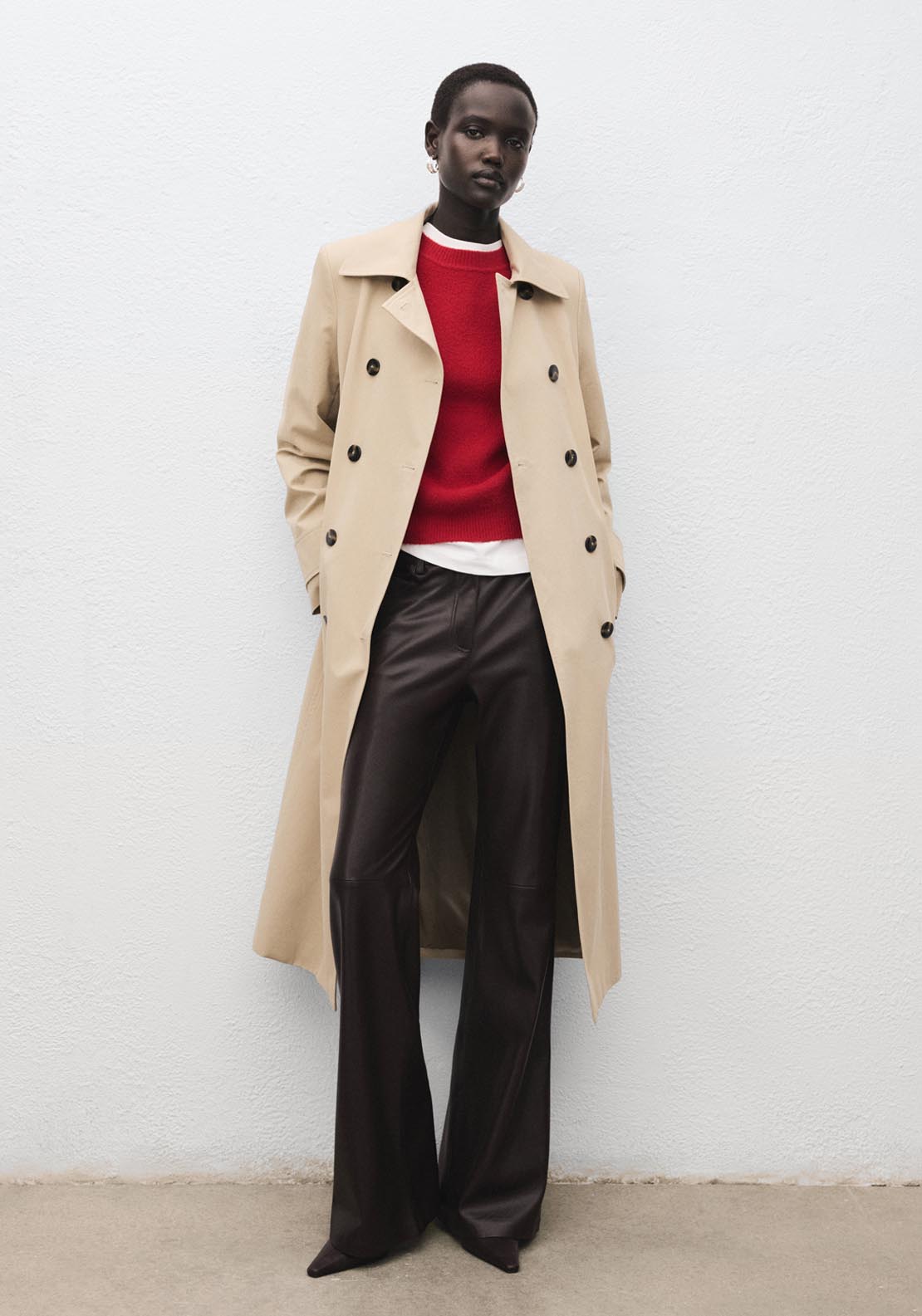Faux Leather Flared Trousers - Brown
