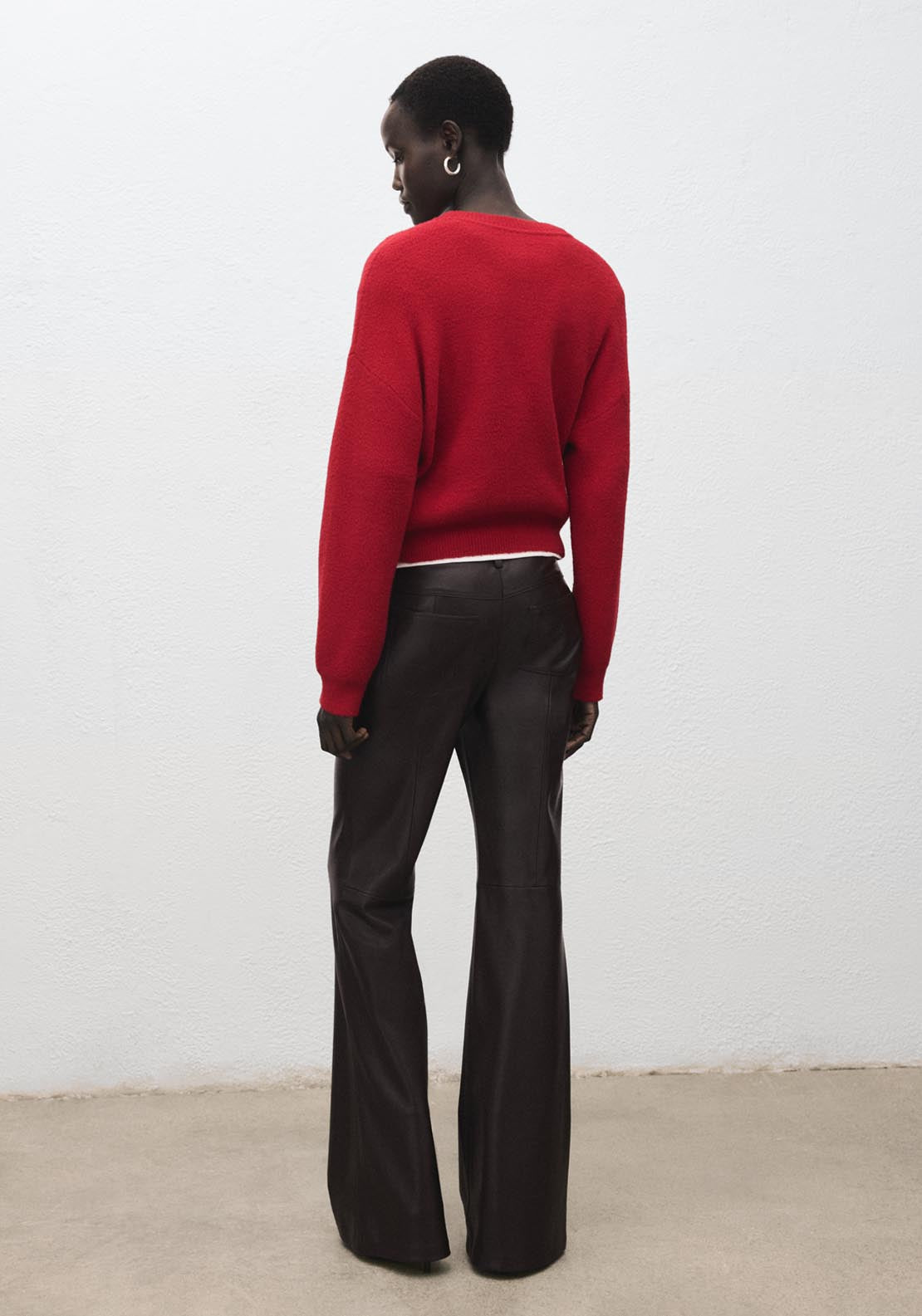 Faux Leather Flared Trousers - Brown