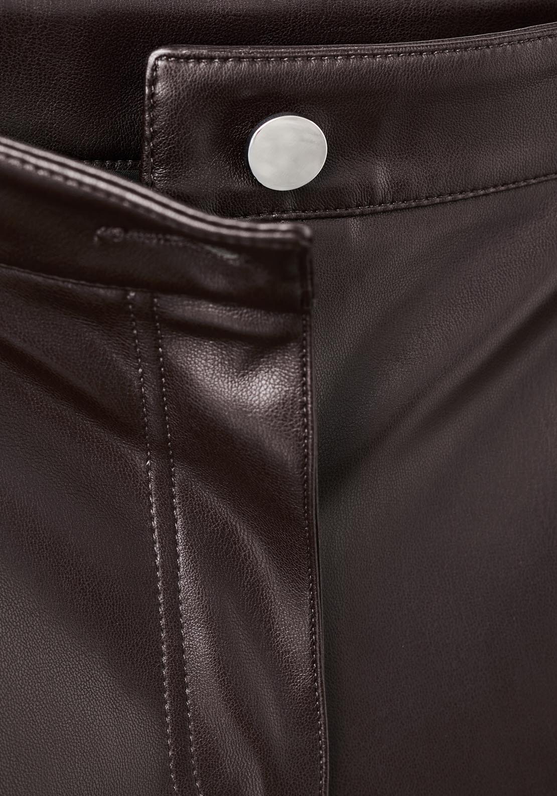Faux Leather Flared Trousers - Brown
