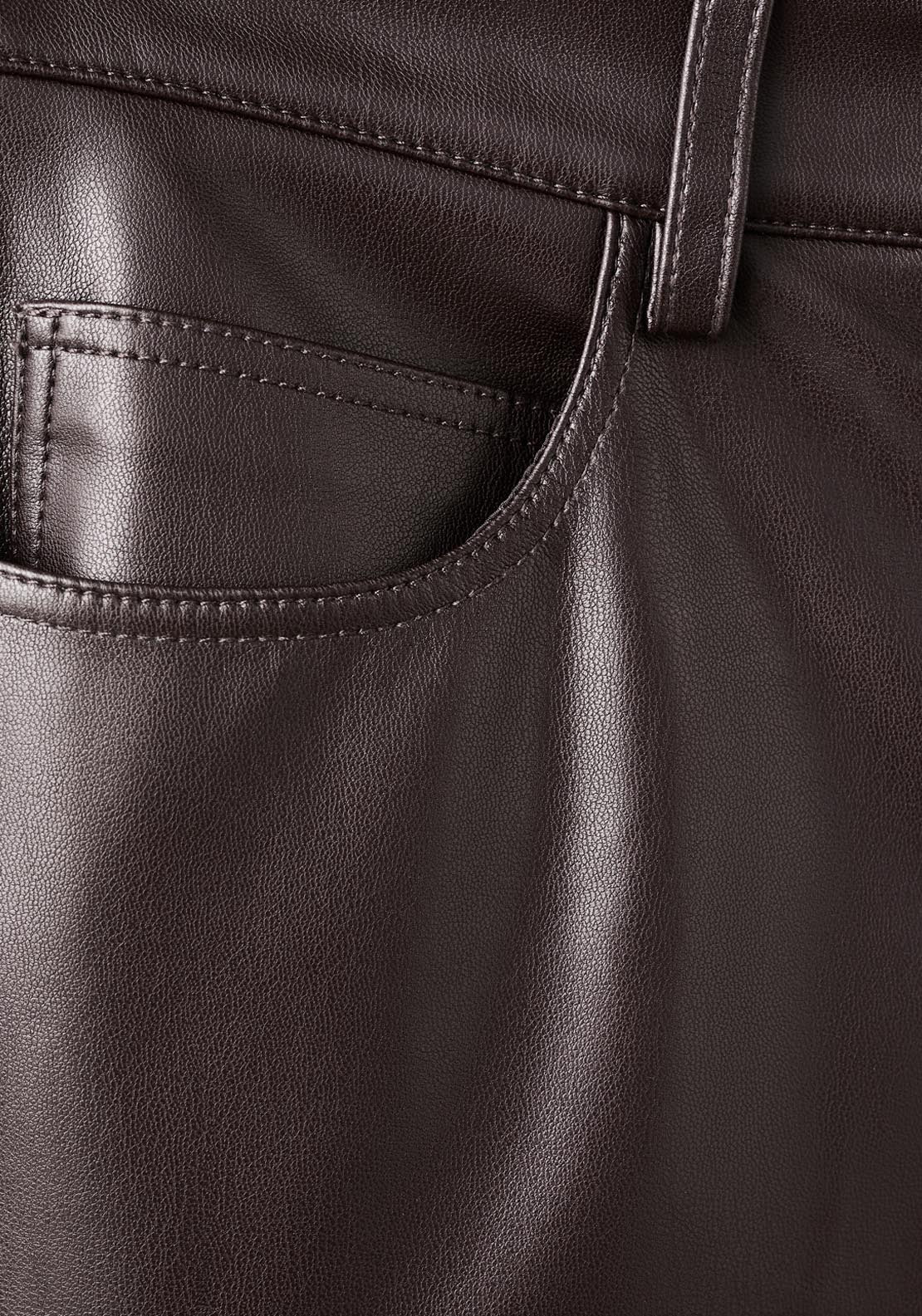 Faux Leather Flared Trousers - Brown