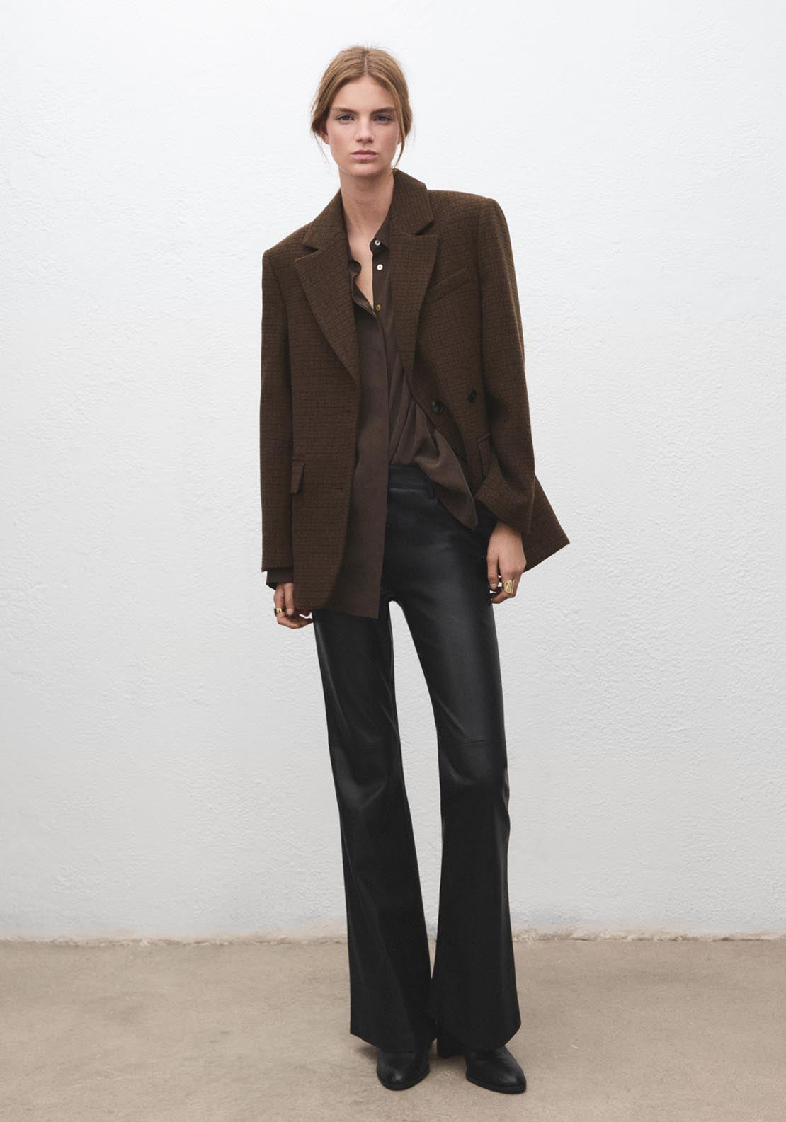 Mango Faux Leather Flared Trousers - Black 4 Shaws Department Stores