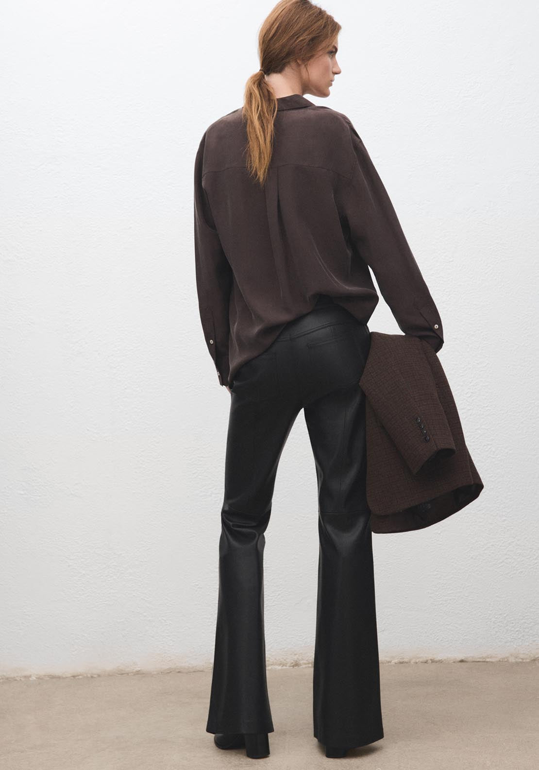 Mango Faux Leather Flared Trousers - Black 2 Shaws Department Stores