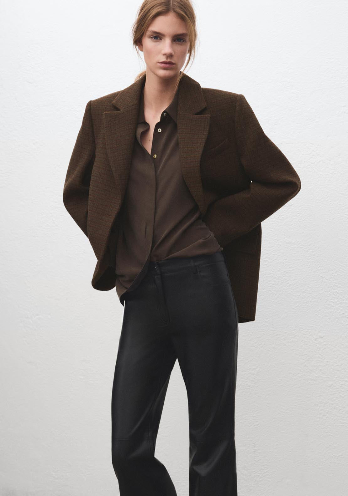 Mango Faux Leather Flared Trousers - Black 3 Shaws Department Stores