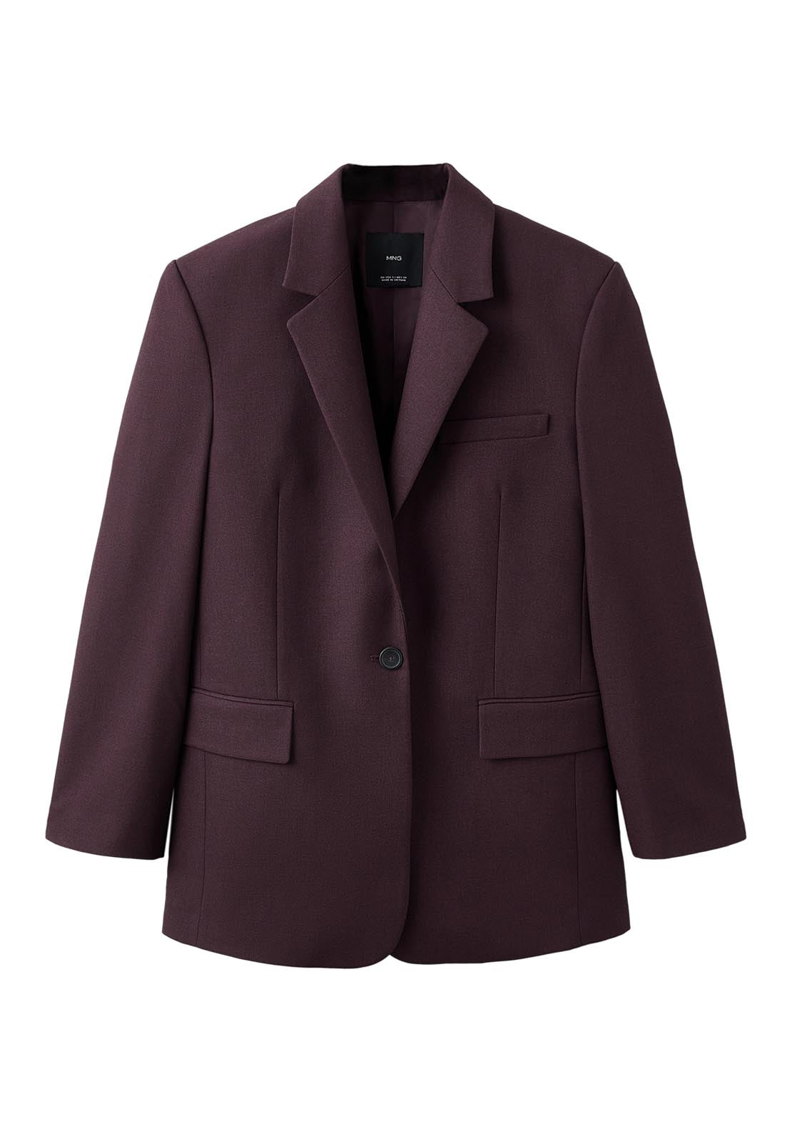 Straight Suit Jacket With Lapel Pockets - Burgundy