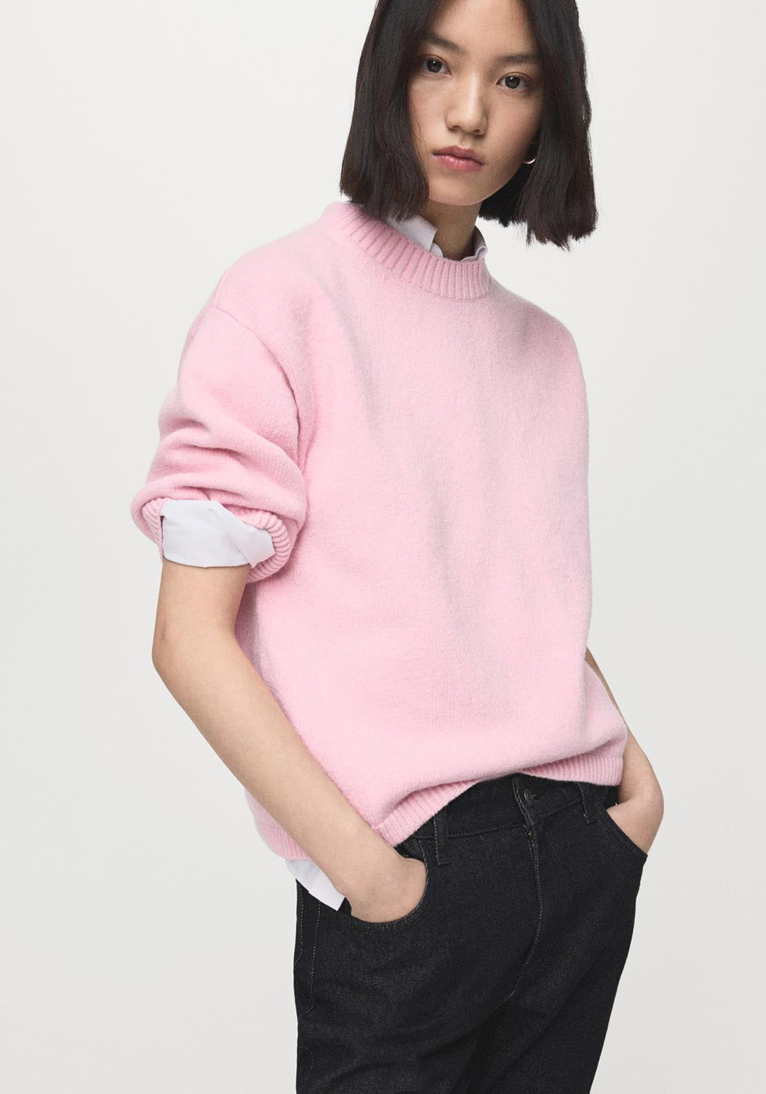 Short-Sleeved Knitted Sweater - Pink