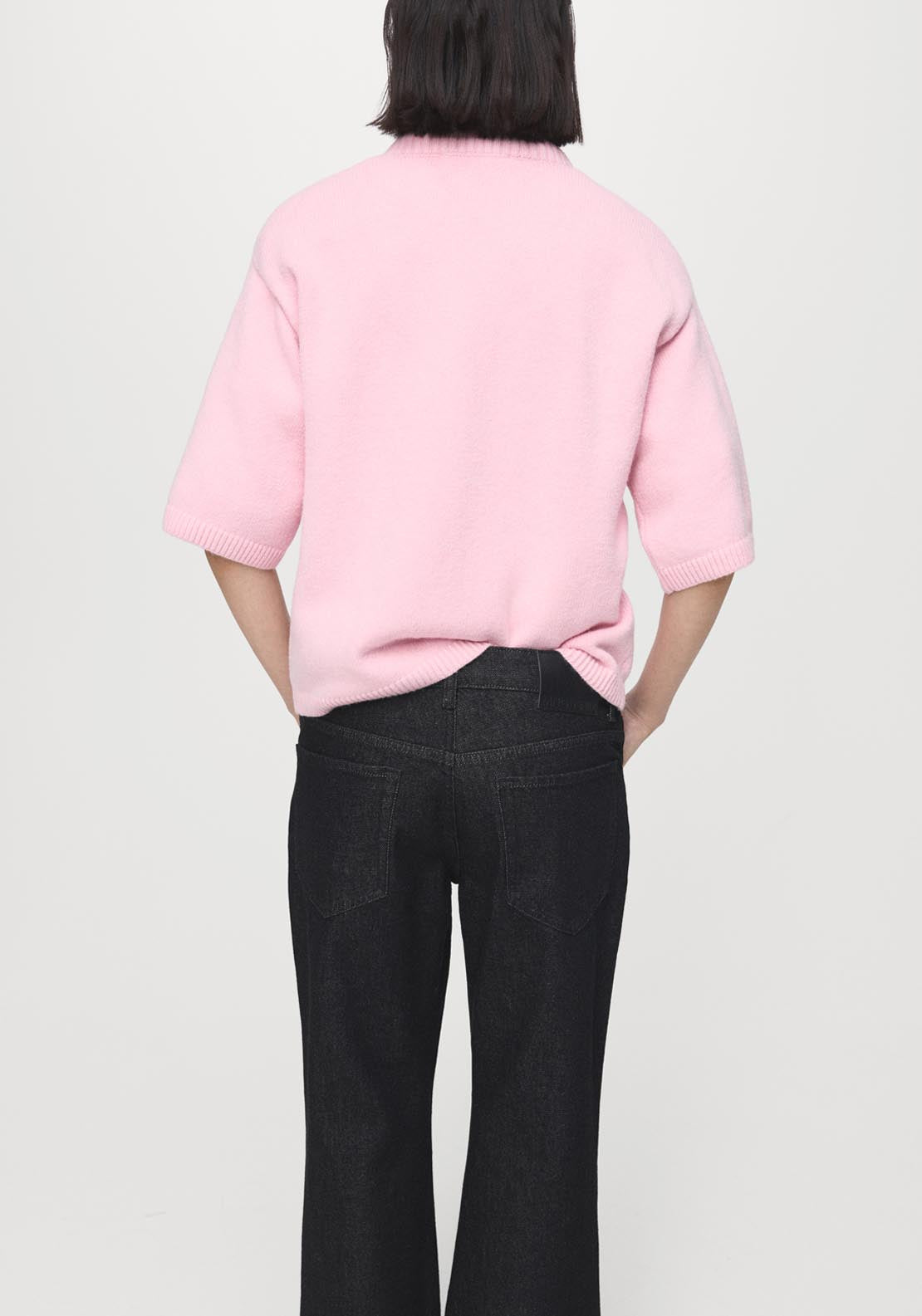 Short-Sleeved Knitted Sweater - Pink