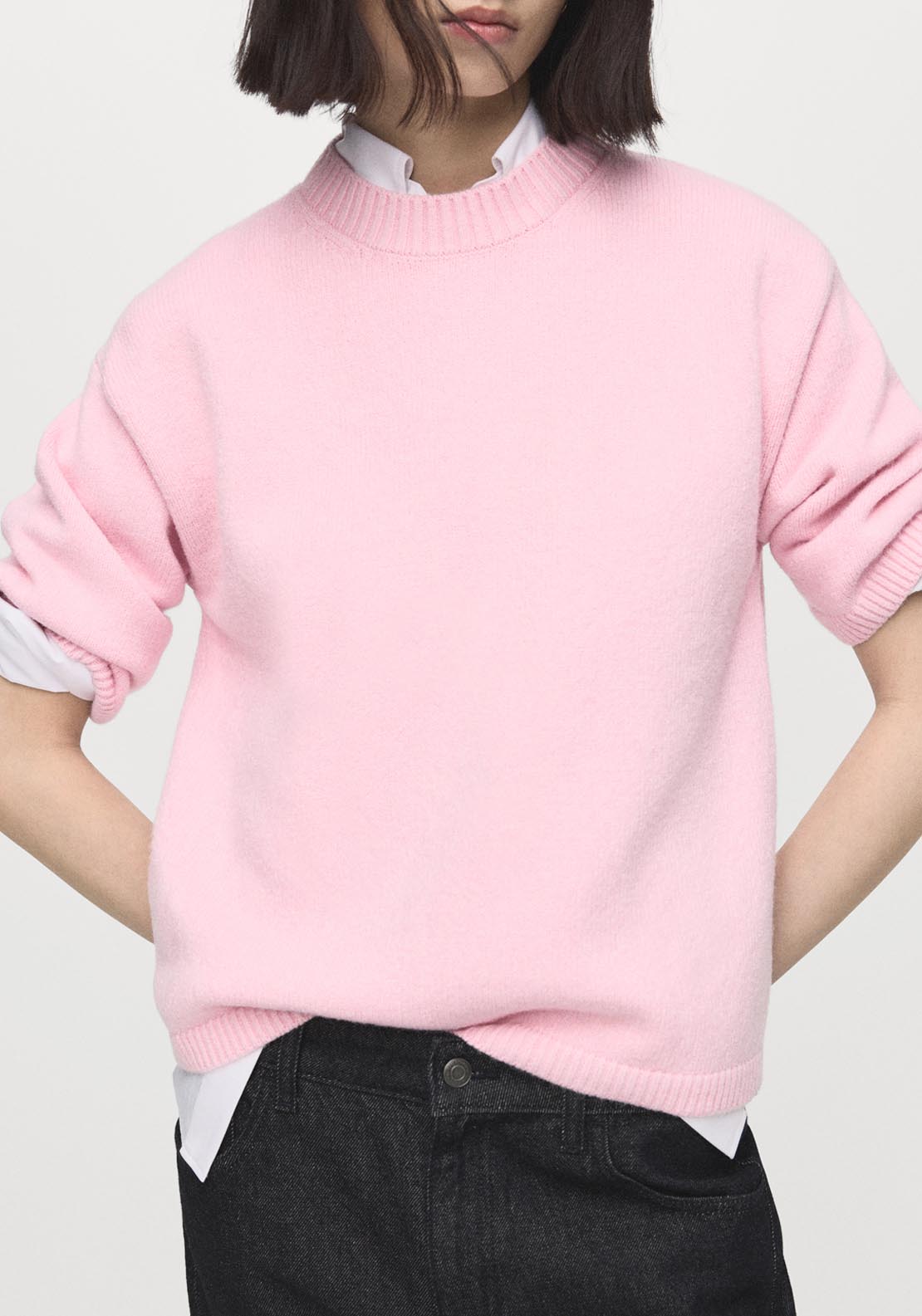 Short-Sleeved Knitted Sweater - Pink