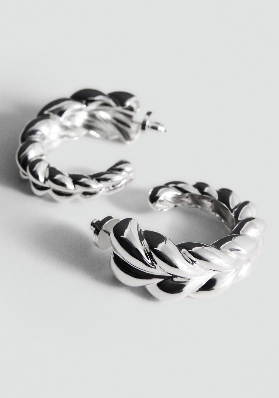 Embossed Hoop Earrings - Silver