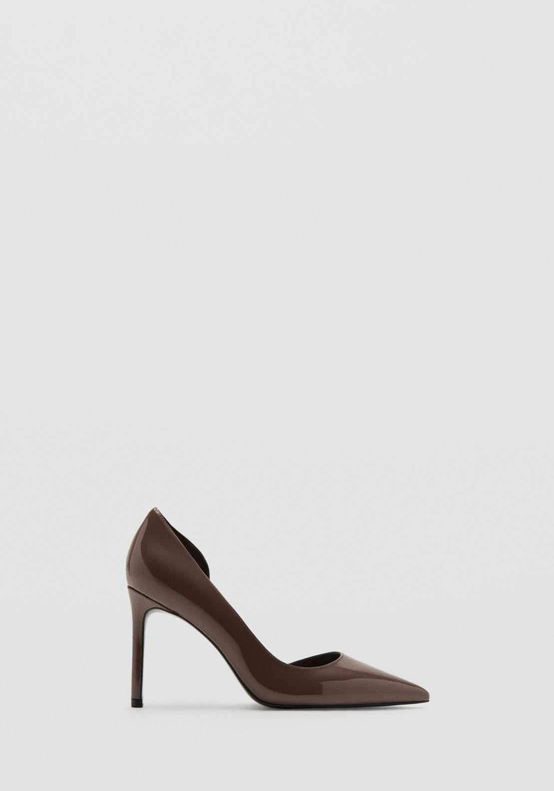 Asymmetrical Patent Leather Court Shoes - Brown