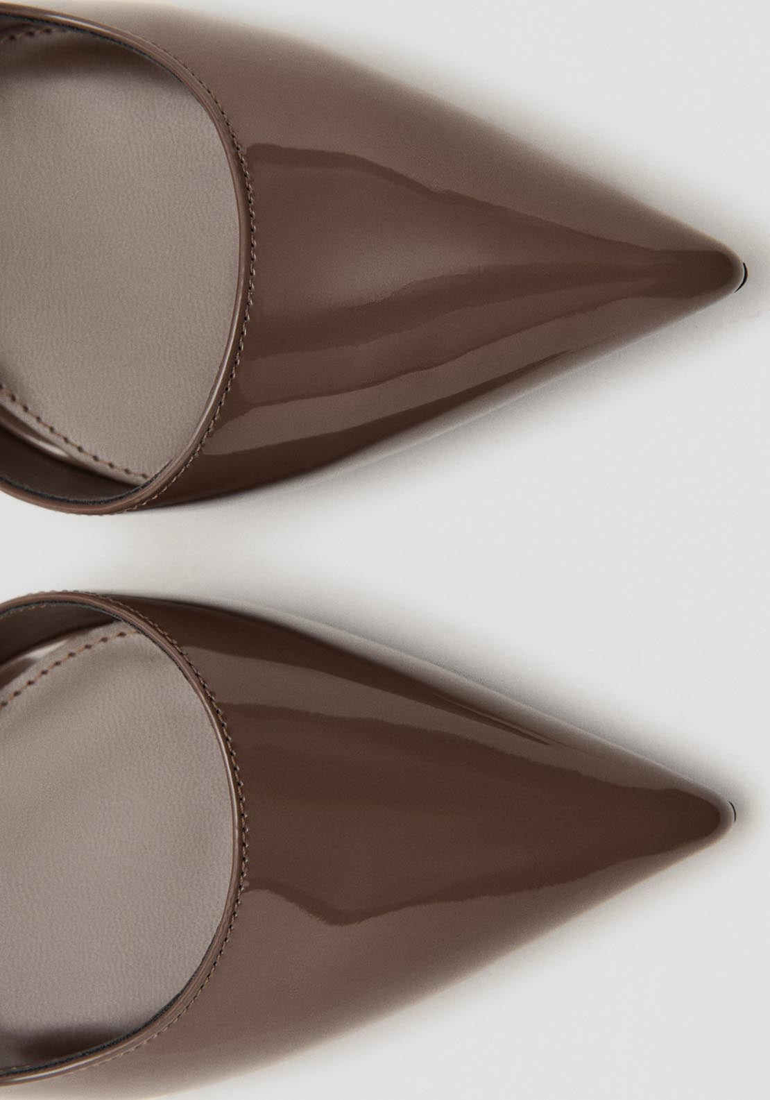 Asymmetrical Patent Leather Court Shoes - Brown
