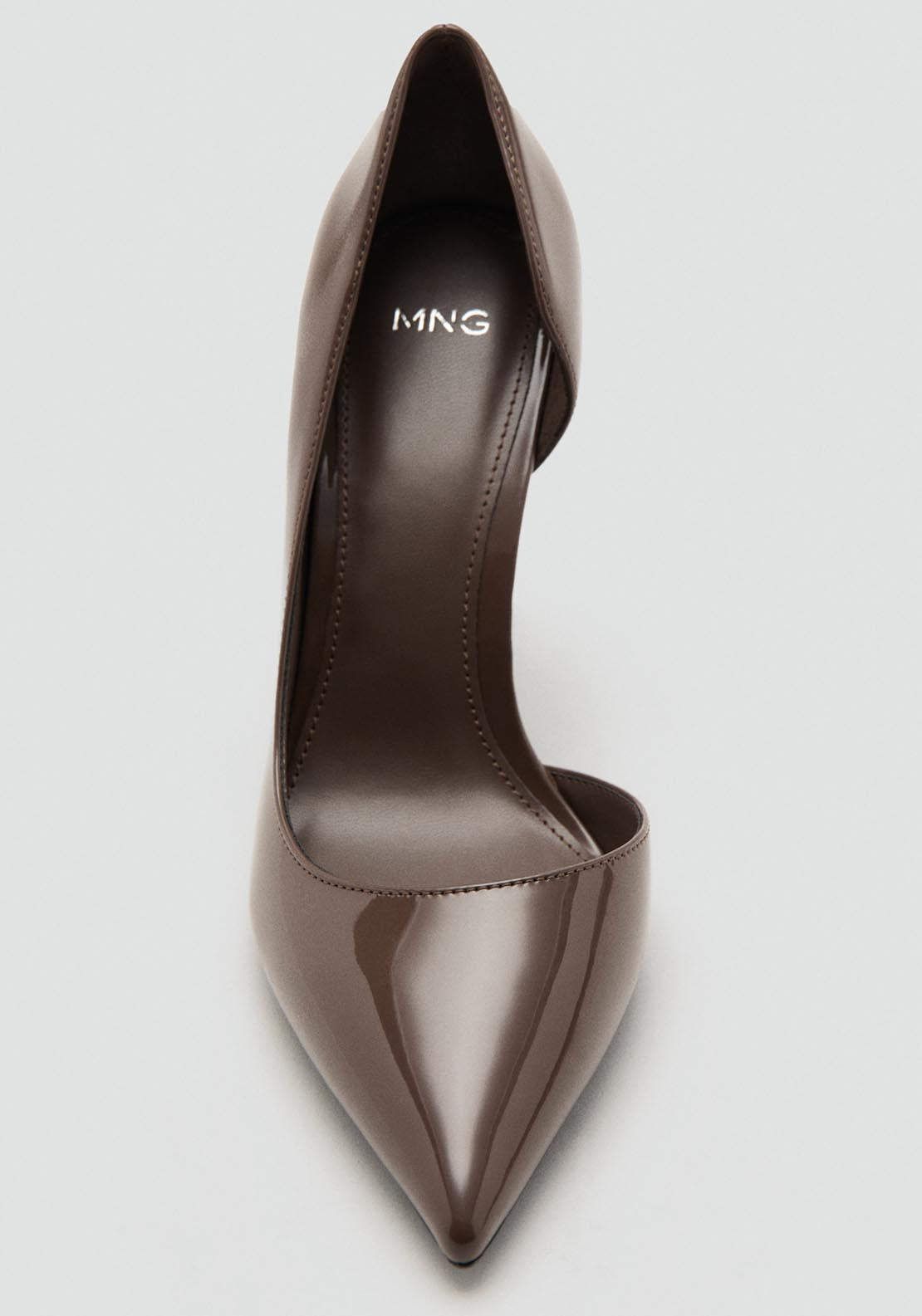 Asymmetrical Patent Leather Court Shoes - Brown