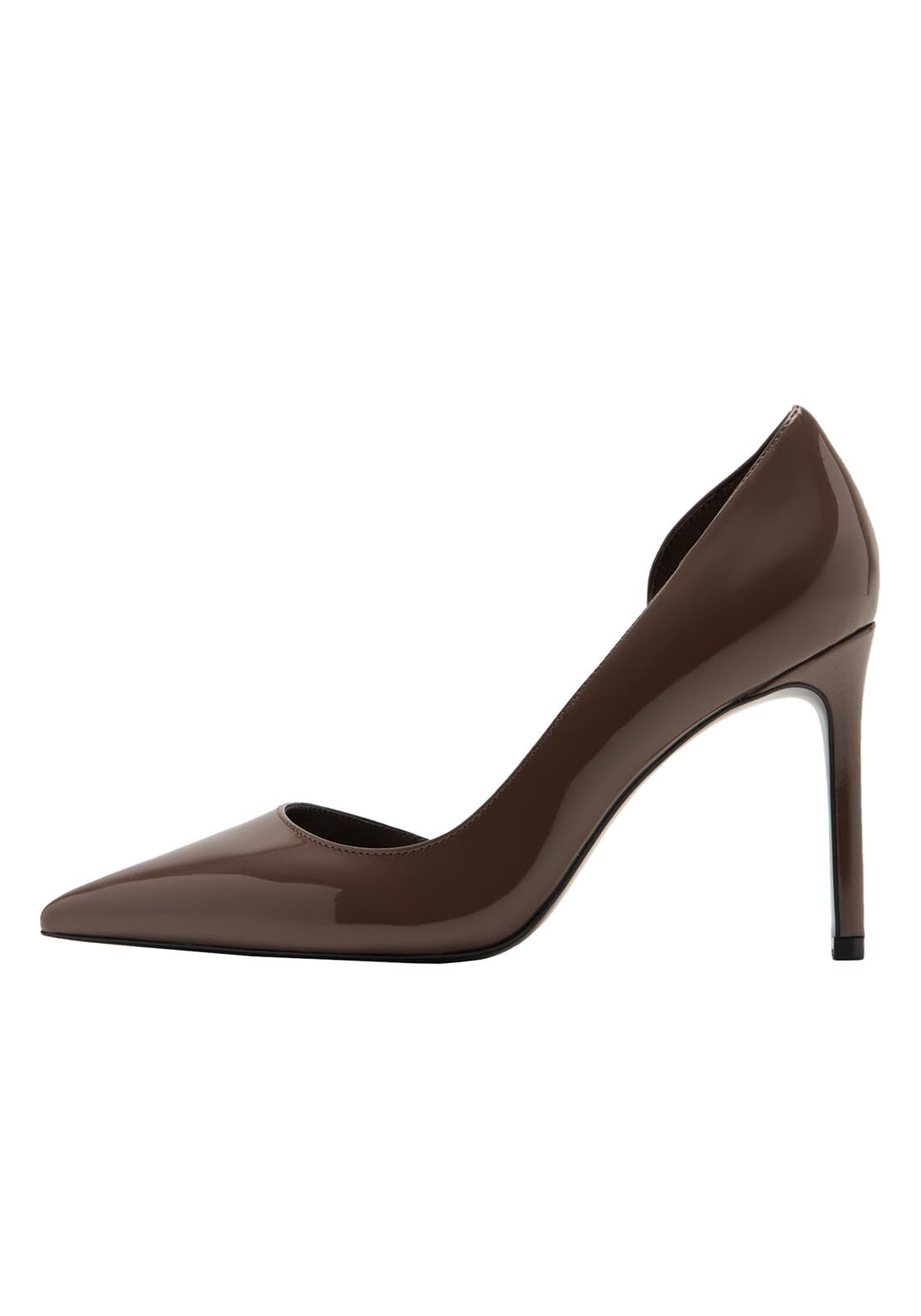 Asymmetrical Patent Leather Court Shoes - Brown