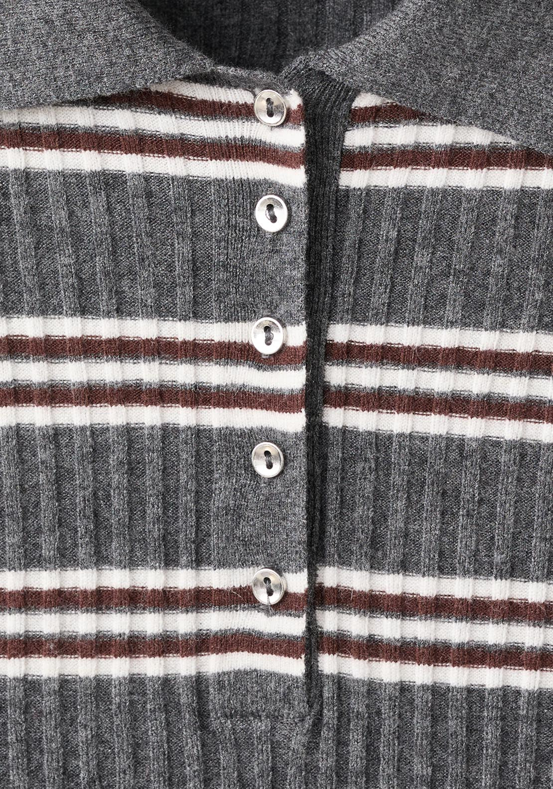 Striped Ribbed Knit Sweater - Grey