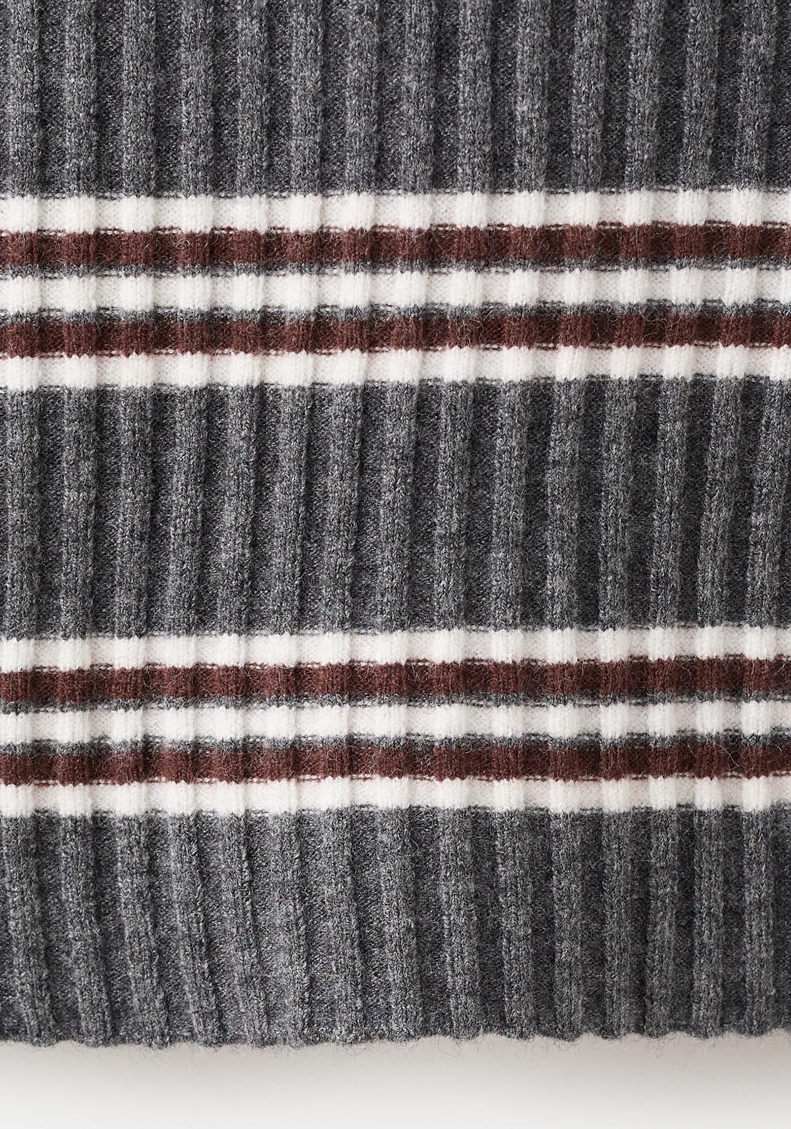 Striped Ribbed Knit Sweater - Grey