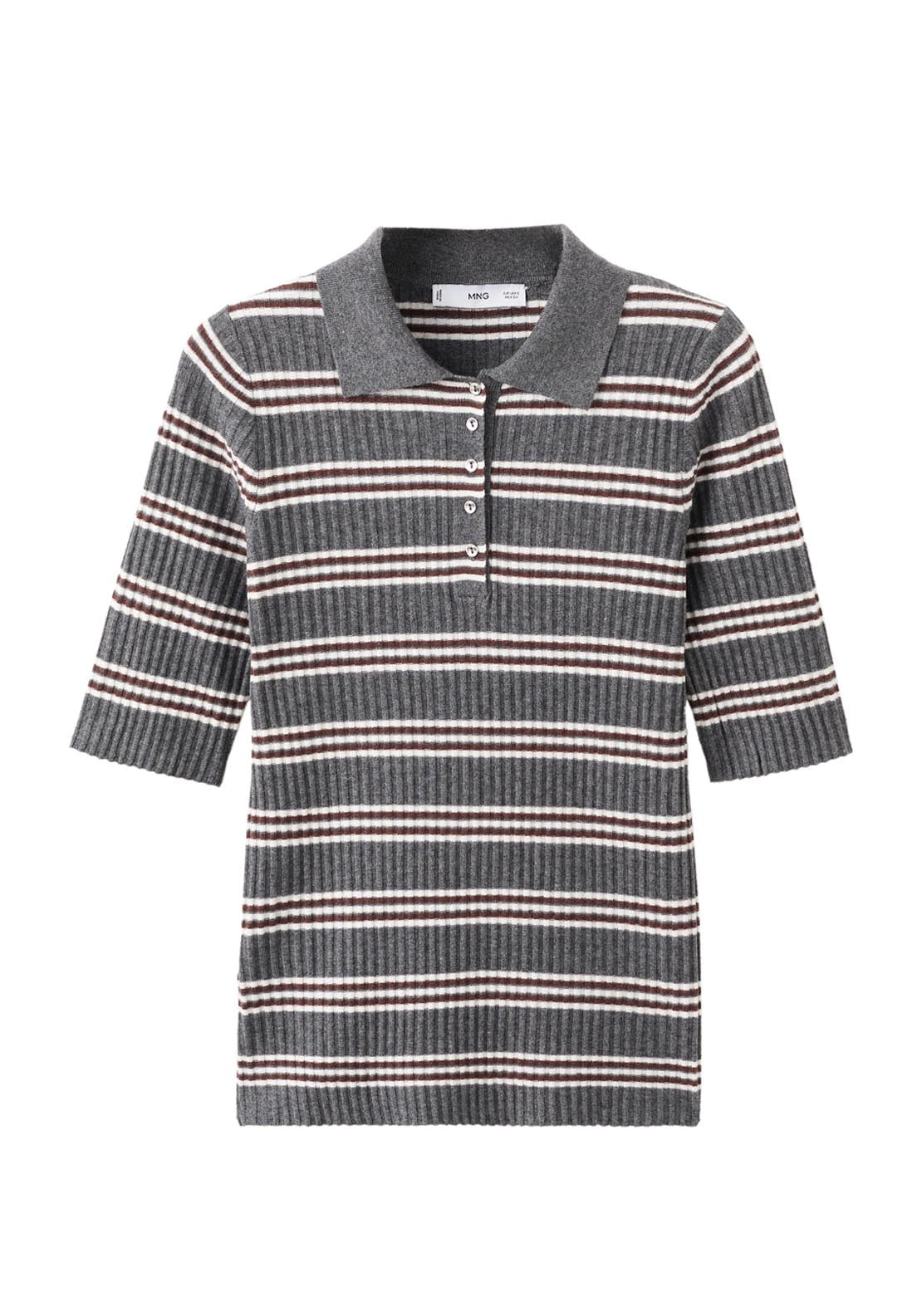Striped Ribbed Knit Sweater - Grey