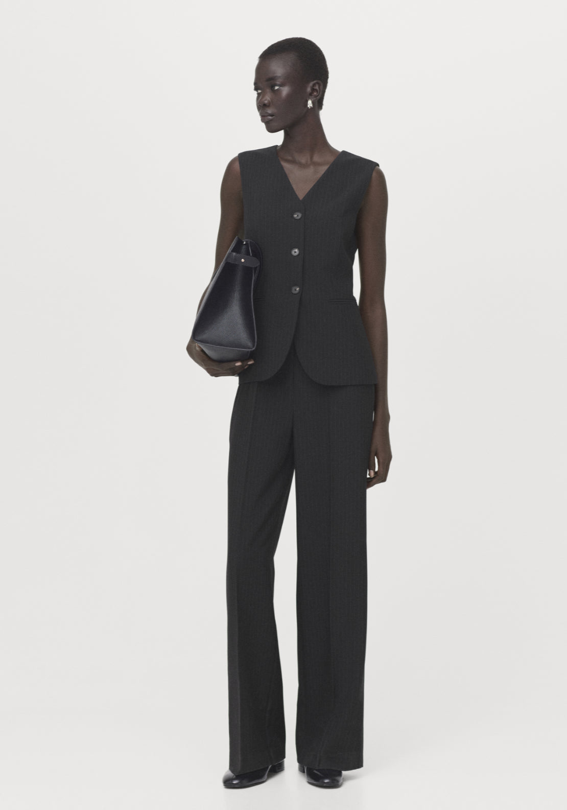 Pinstripe Suit Style Jumpsuit - Black