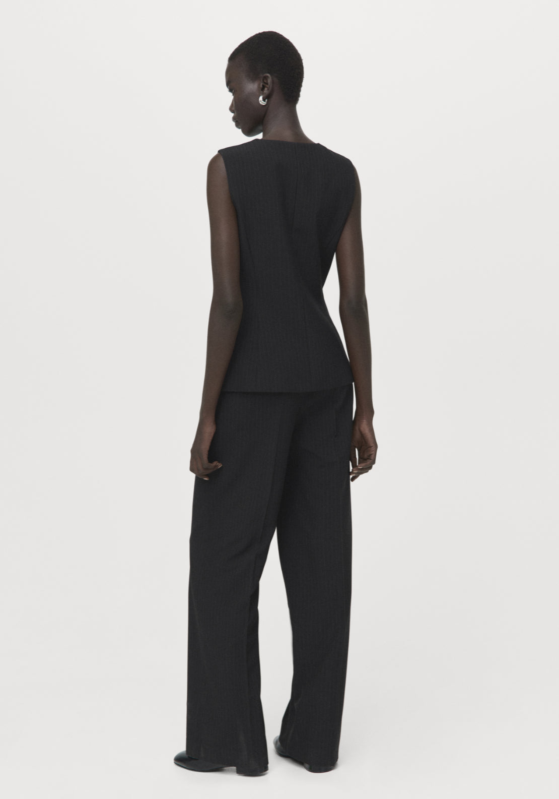 Pinstripe Suit Style Jumpsuit - Black