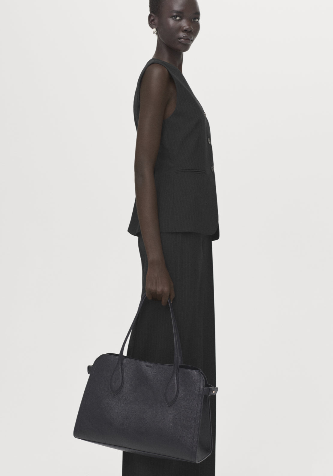 Pinstripe Suit Style Jumpsuit - Black