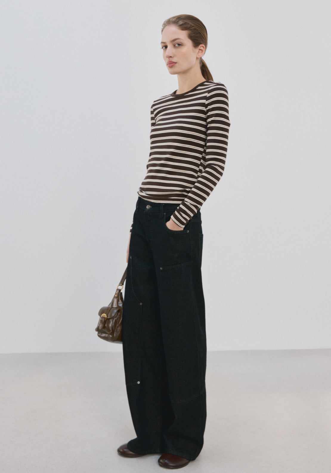Striped Long Sleeves T-Shirt - Brown