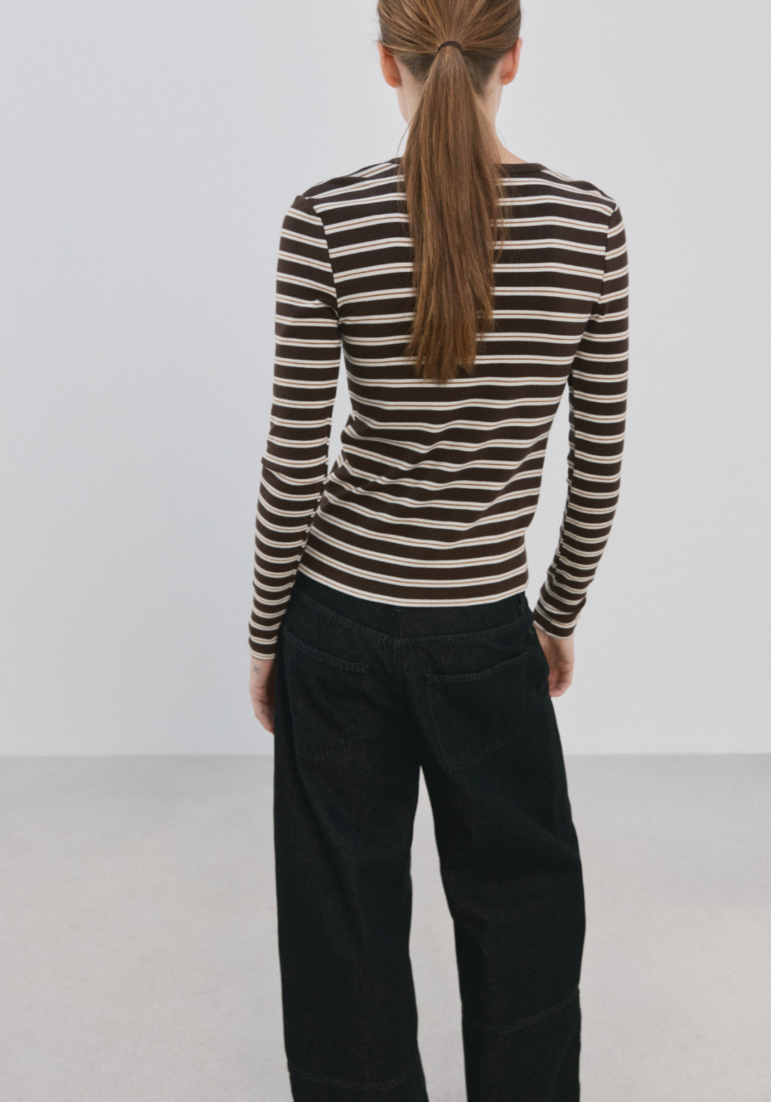 Striped Long Sleeves T-Shirt - Brown